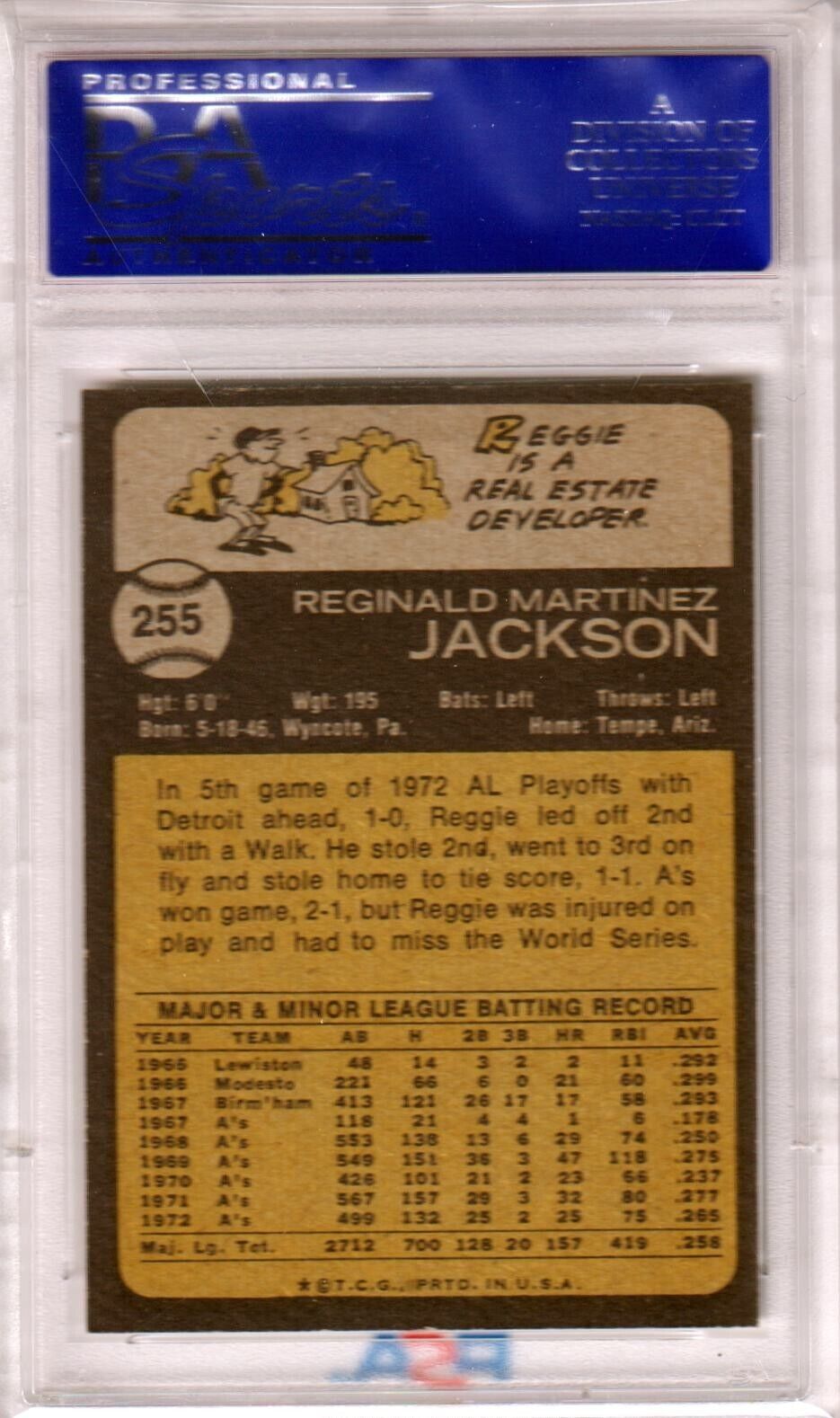 REGGIE JACKSON 1973 Topps #255 PSA 8 NM - MT - ATHLETICS - Columbia Hobby - Sports Card Boxes - Toploaders - Card Savers