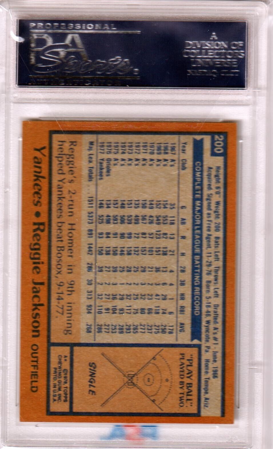 REGGIE JACKSON 1978 Topps #200 PSA 9 MINT - YANKEES - Columbia Hobby - Sports Card Boxes - Toploaders - Card Savers