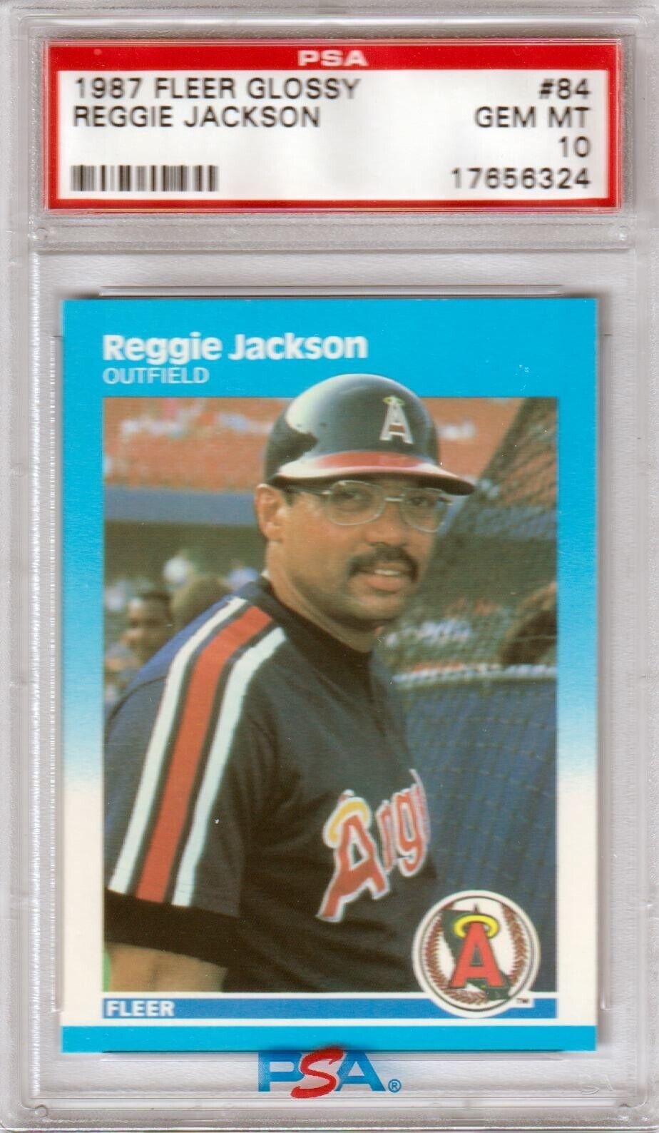 REGGIE JACKSON 1987 Fleer Glossy PSA 10 GEM MINT - ANGELS - Columbia Hobby - Sports Card Boxes - Toploaders - Card Savers