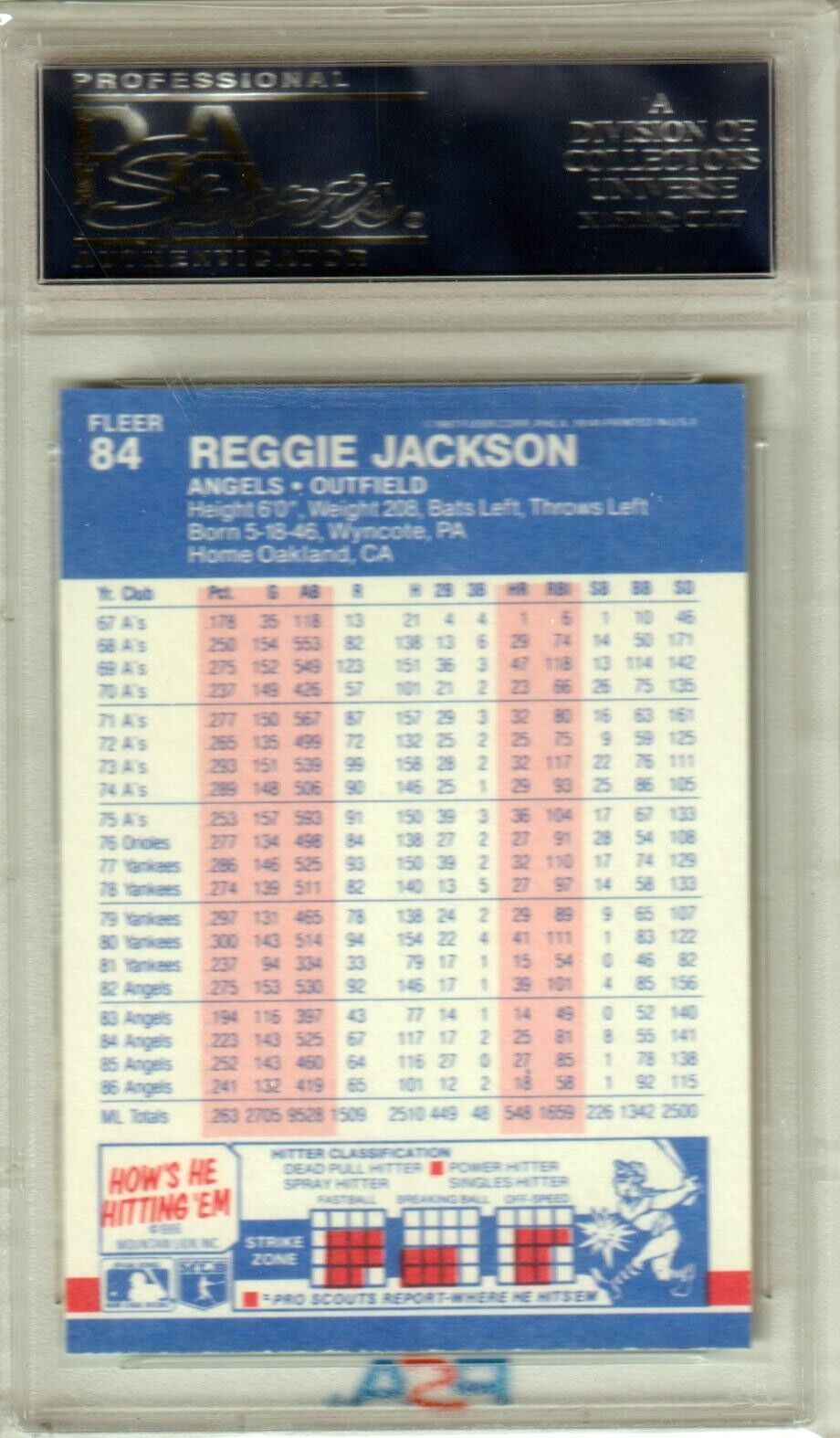 REGGIE JACKSON 1987 Fleer Glossy PSA 10 GEM MINT - ANGELS - Columbia Hobby - Sports Card Boxes - Toploaders - Card Savers