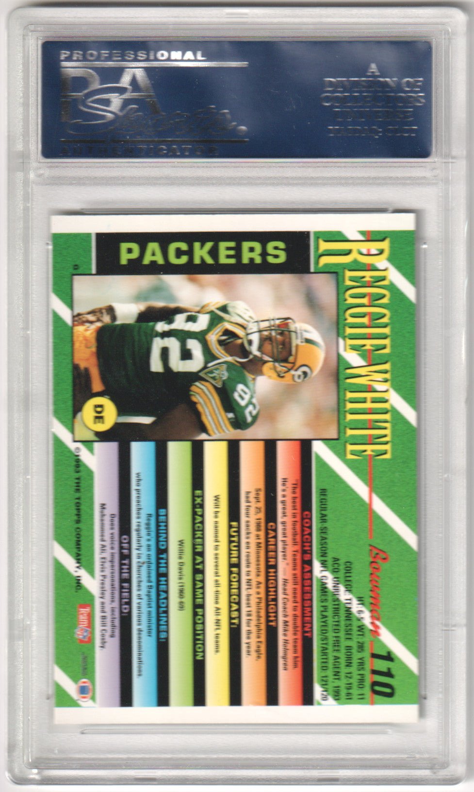 REGGIE WHITE 1993 Bowman 110 Foil PSA 10 GEM MINT - PACKERS - Columbia Hobby - Sports Card Boxes - Toploaders - Card Savers