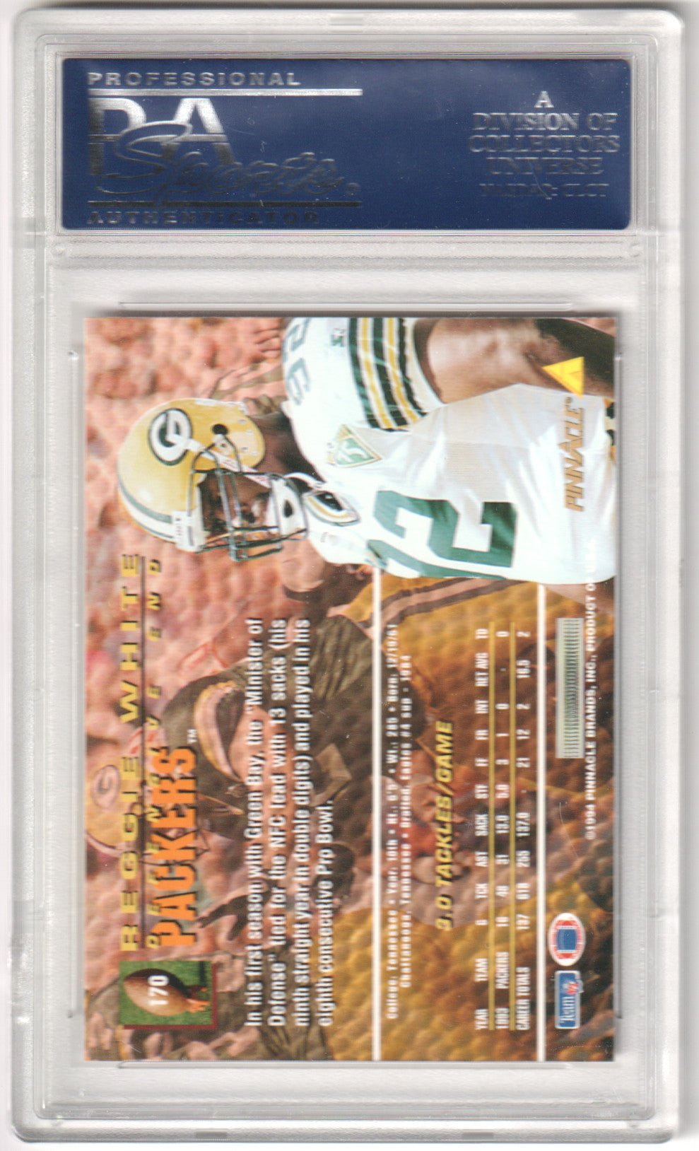 REGGIE WHITE 1994 Pinnacle 170 PSA 10 GEM MINT - PACKERS - Columbia Hobby - Sports Card Boxes - Toploaders - Card Savers