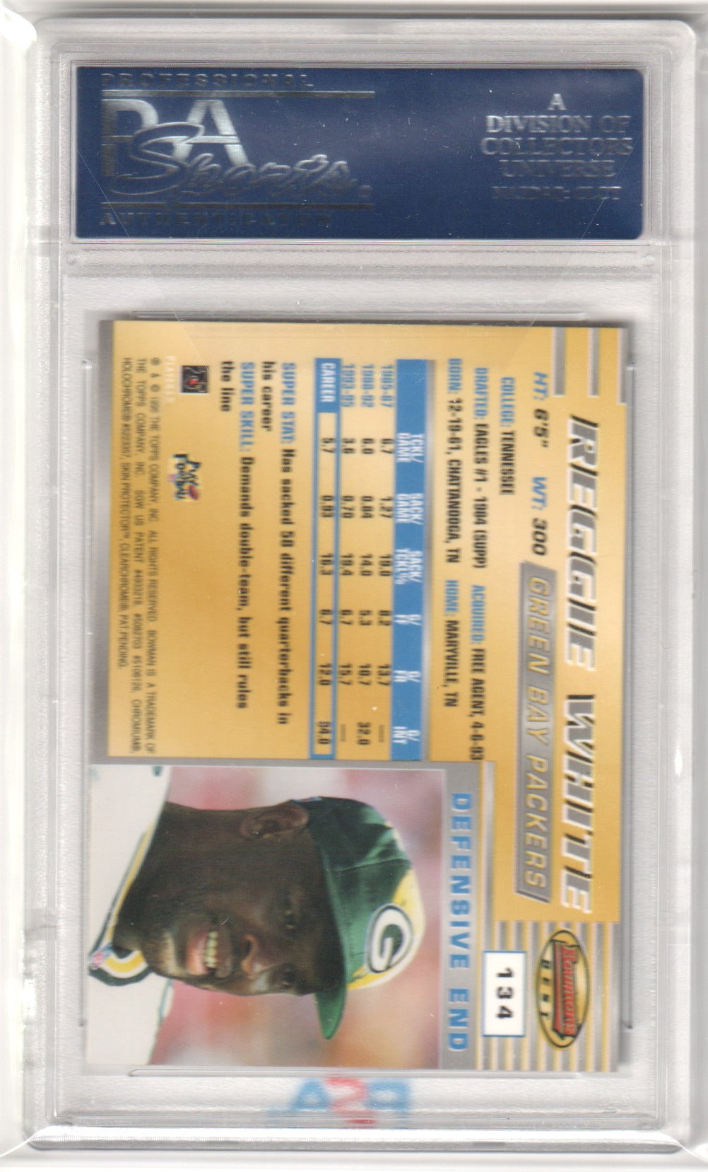 REGGIE WHITE 1996 Bowman's Best 134 PSA 10 GEM MINT - PACKERS Pop 11 - Columbia Hobby - Sports Card Boxes - Toploaders - Card Savers