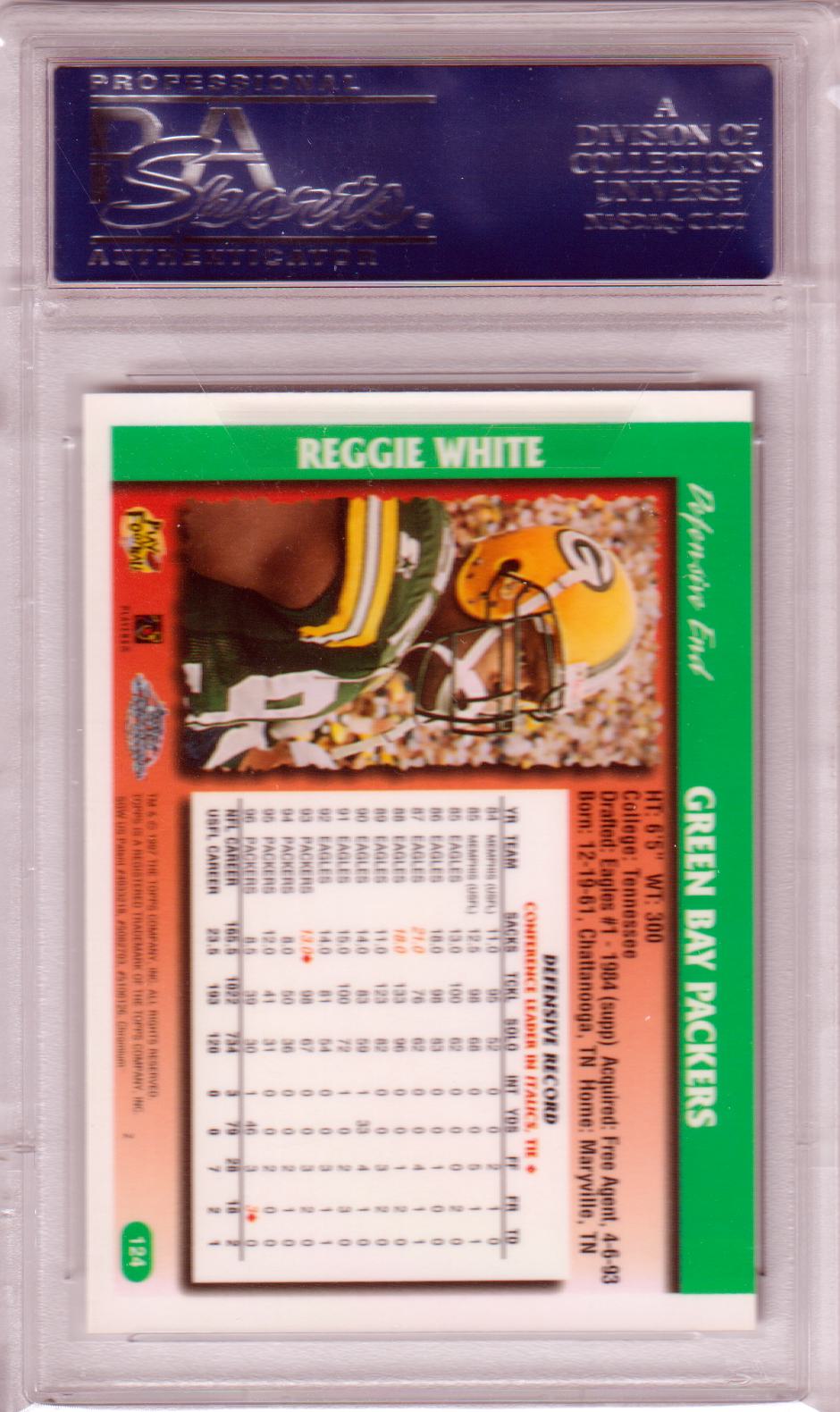 REGGIE WHITE 1997 Topps Chrome #124 PSA 10 GEM MINT - PACKERS POP 10 - Columbia Hobby - Sports Card Boxes - Toploaders - Card Savers