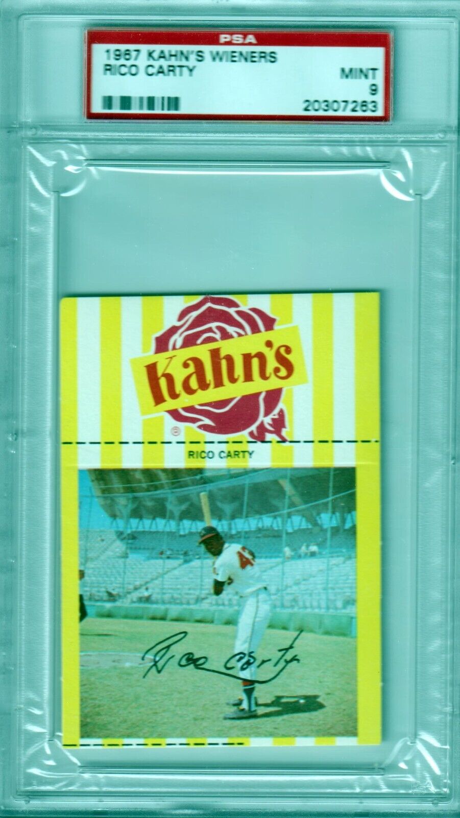 RICO CARTY 1967 Kahn's Wieners PSA 9 MINT - BRAVES - Columbia Hobby - Sports Card Boxes - Toploaders - Card Savers