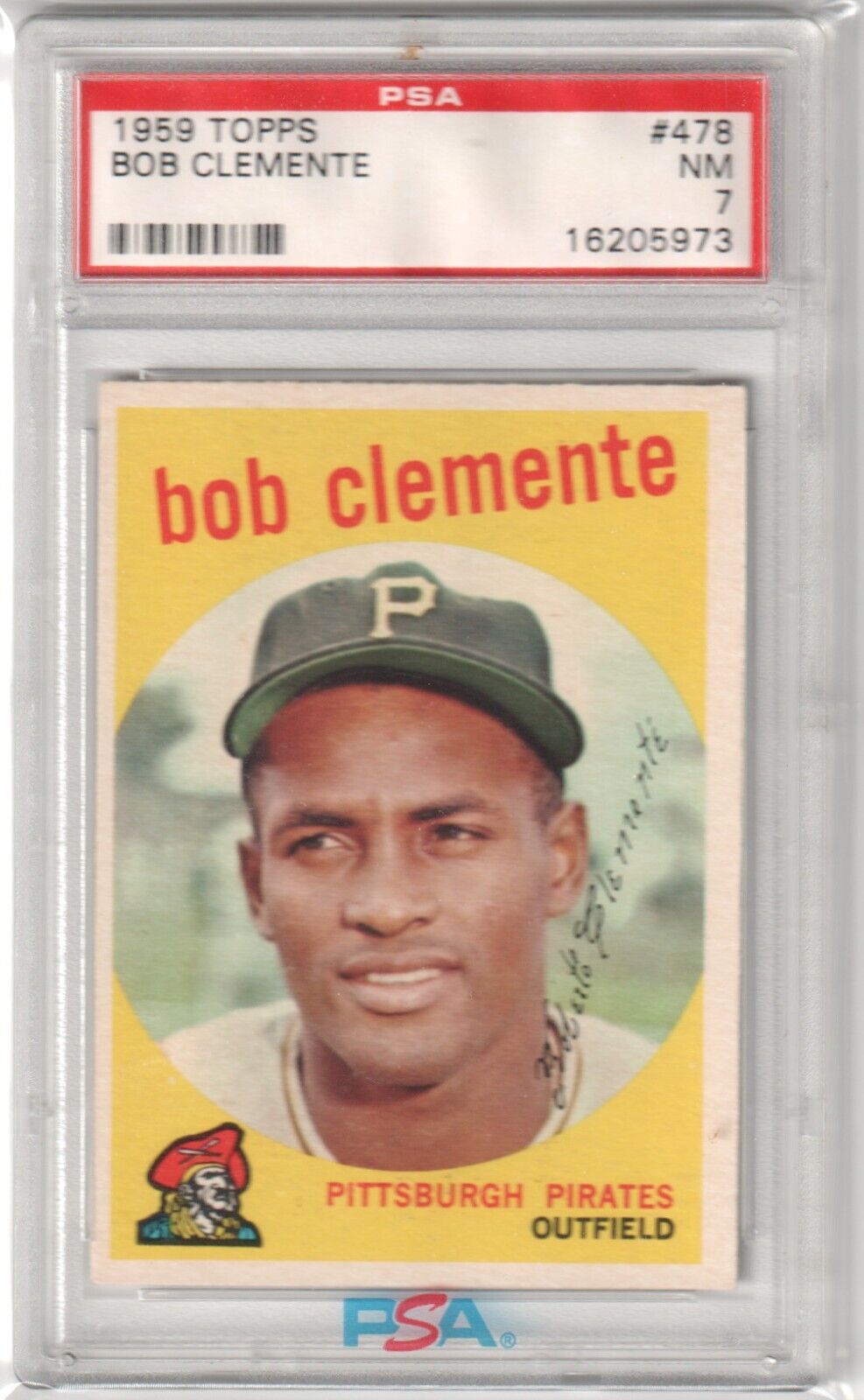 ROBERTO CLEMENTE 1959 Topps #478 PSA 7 NM - PIRATES - Columbia Hobby - Sports Card Boxes - Toploaders - Card Savers