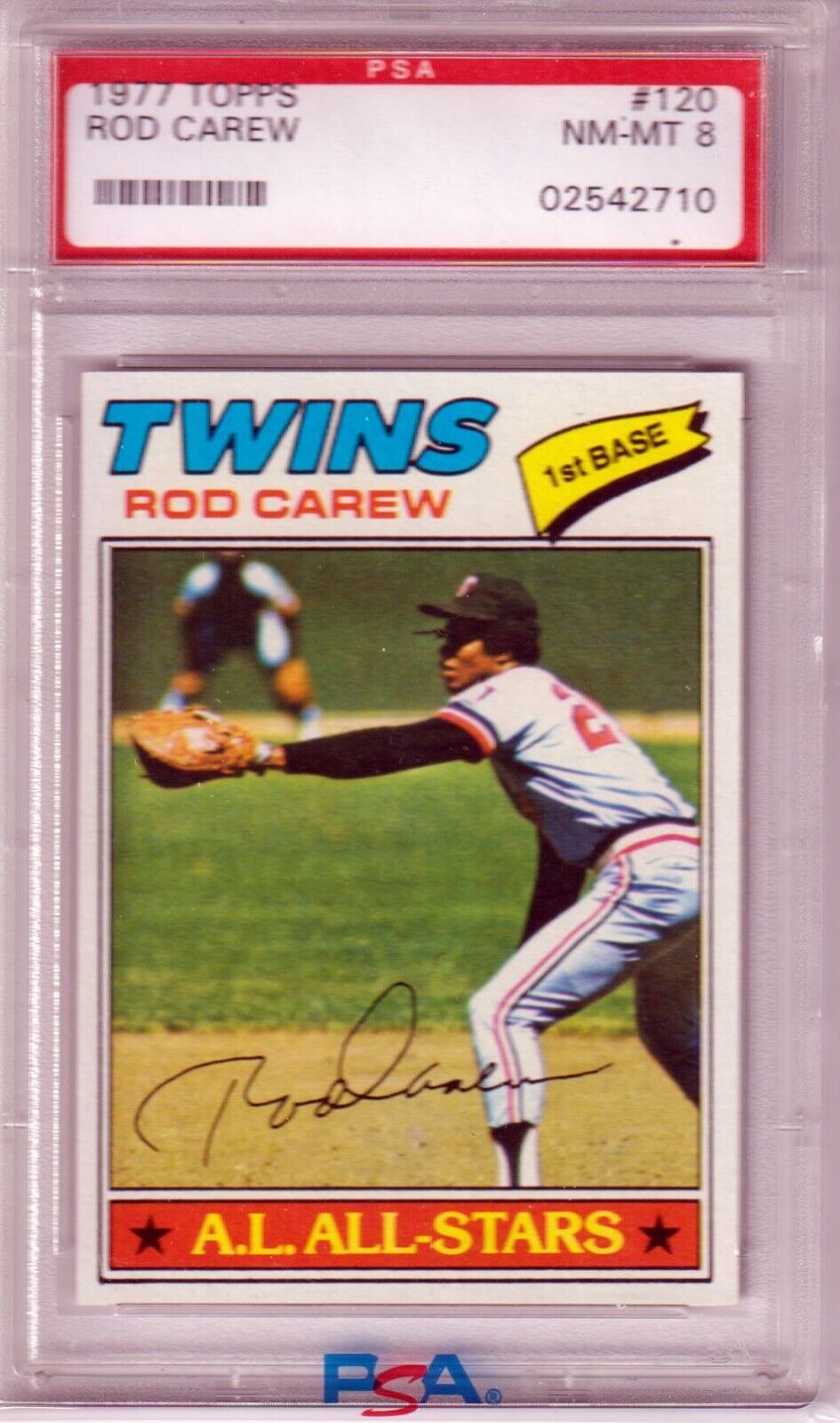 ROD CAREW 1977 Topps #120 PSA 8 NM - MT - TWINS - Columbia Hobby - Sports Card Boxes - Toploaders - Card Savers