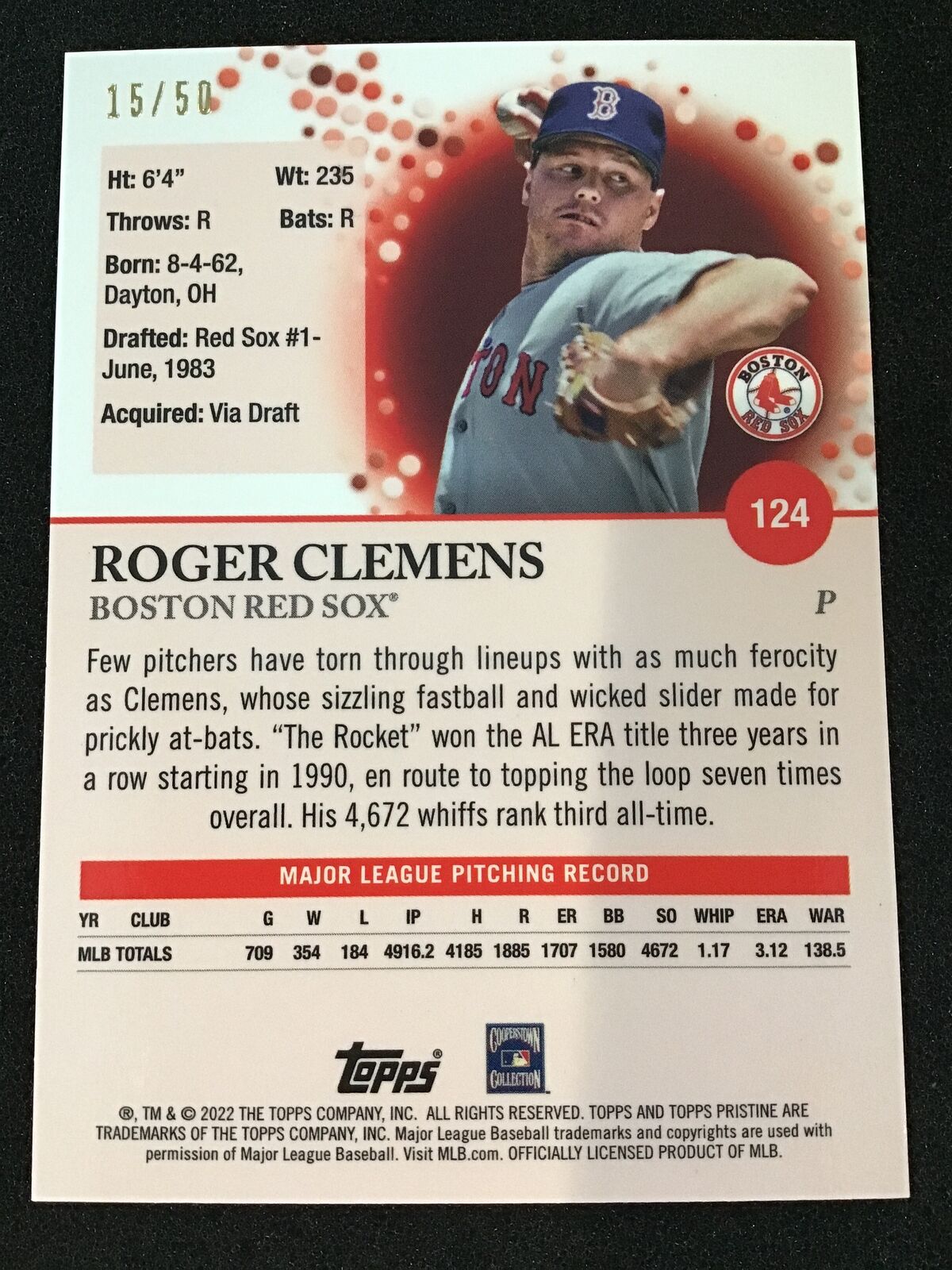 Roger Clemens 2022 Topps Pristine 124 Pristine Gold Refractor /50 Red Sox - Columbia Hobby - Sports Card Boxes - Toploaders - Card Savers