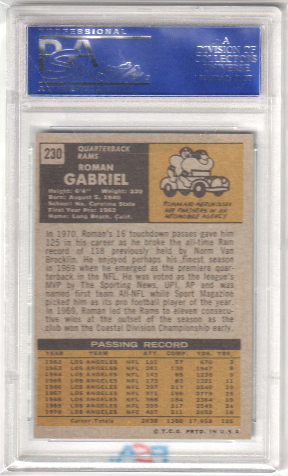 ROMAN GABRIEL 1971 Topps 230 PSA 8 NM - MT - RAMS - Columbia Hobby - Sports Card Boxes - Toploaders - Card Savers