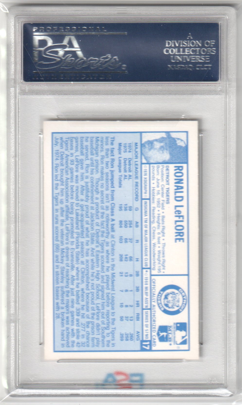 RON LeFLORE 1976 Kellogg's 3D Super Stars #17 PSA 10 GEM MINT - TIGERS - Columbia Hobby - Sports Card Boxes - Toploaders - Card Savers