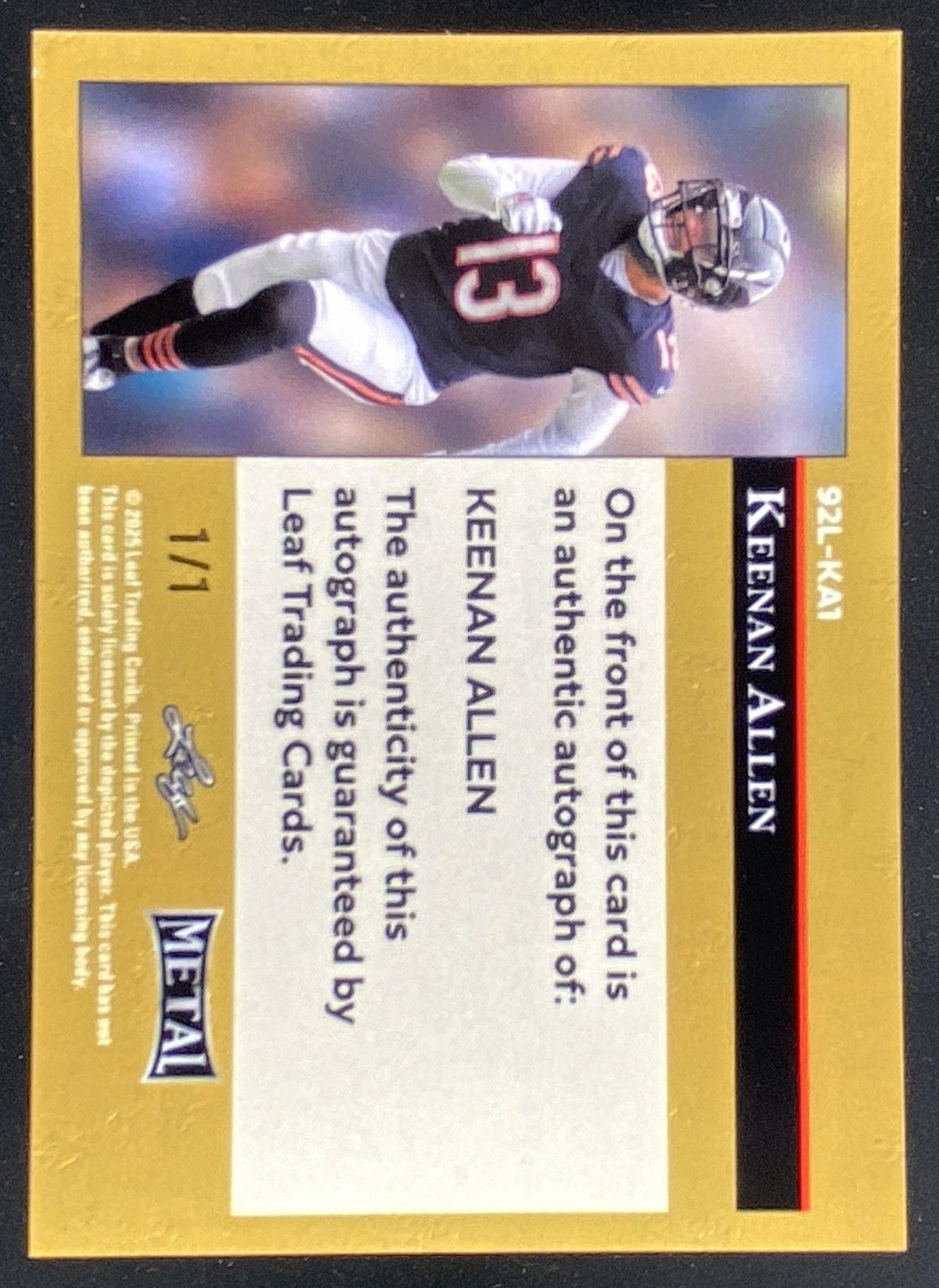 2025 Leaf Metal Keenan Allen #92L-KA1 trading card