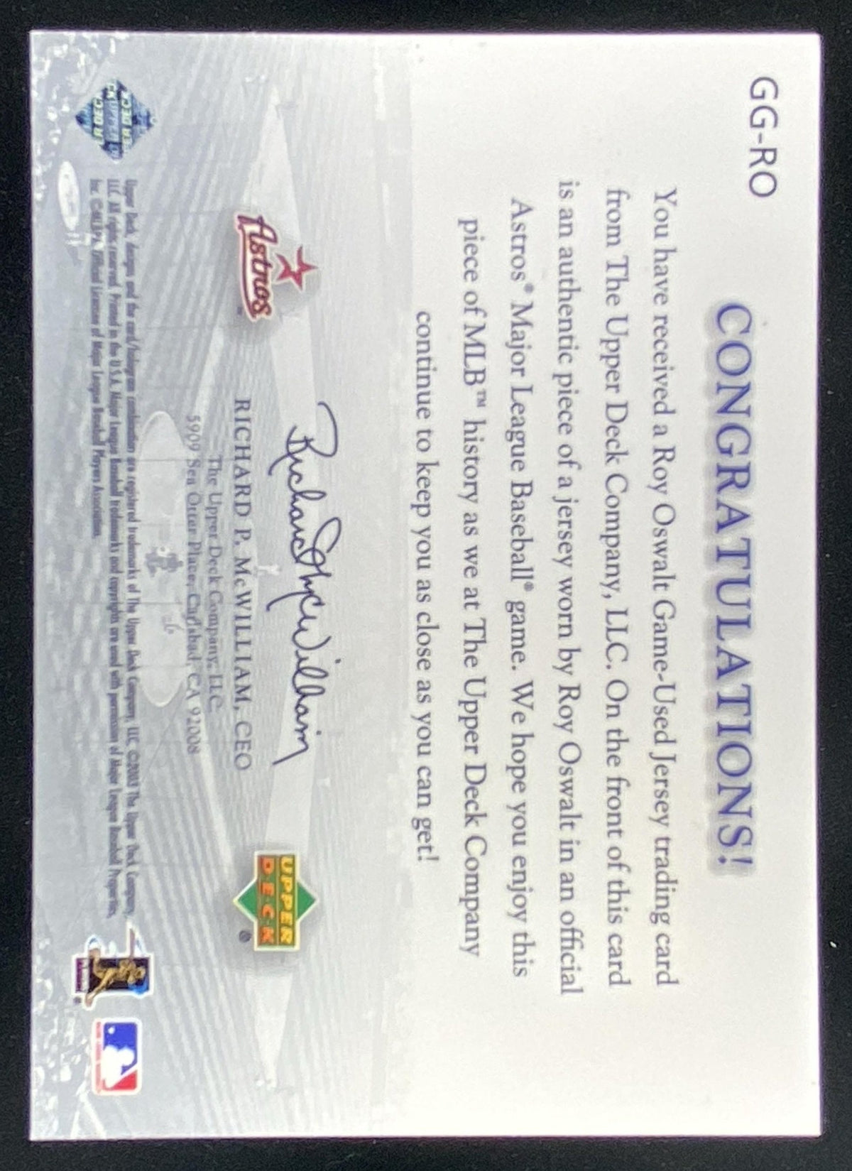 2003 Upper Deck Game Face Roy Oswalt #GG-RO trading card