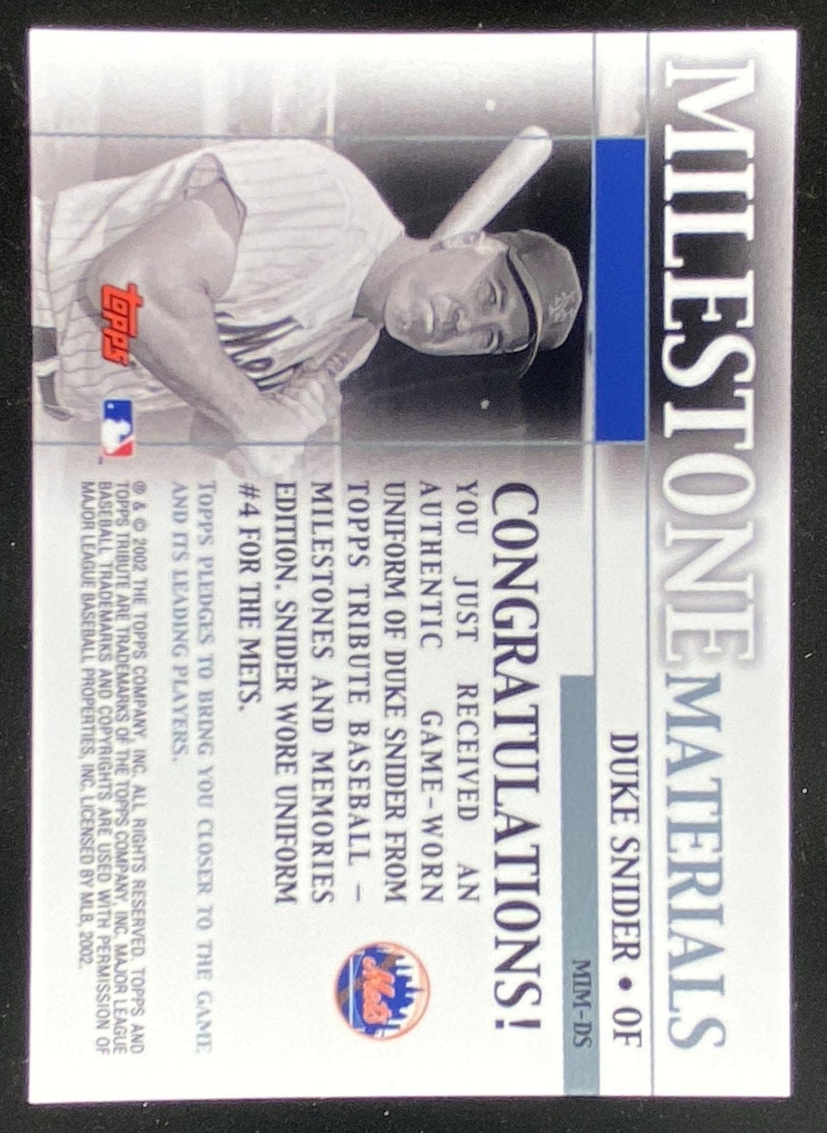 2002 Topps Tribute Duke Snider #MIM-DS trading card