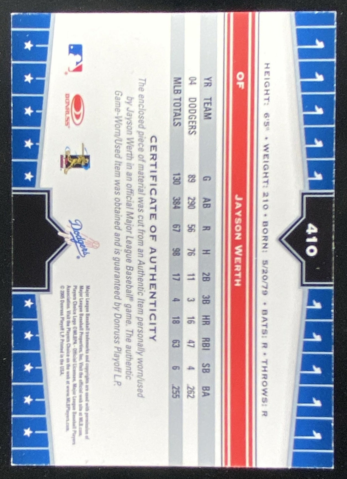 2005 Donruss Champions Jayson Werth #410 trading card