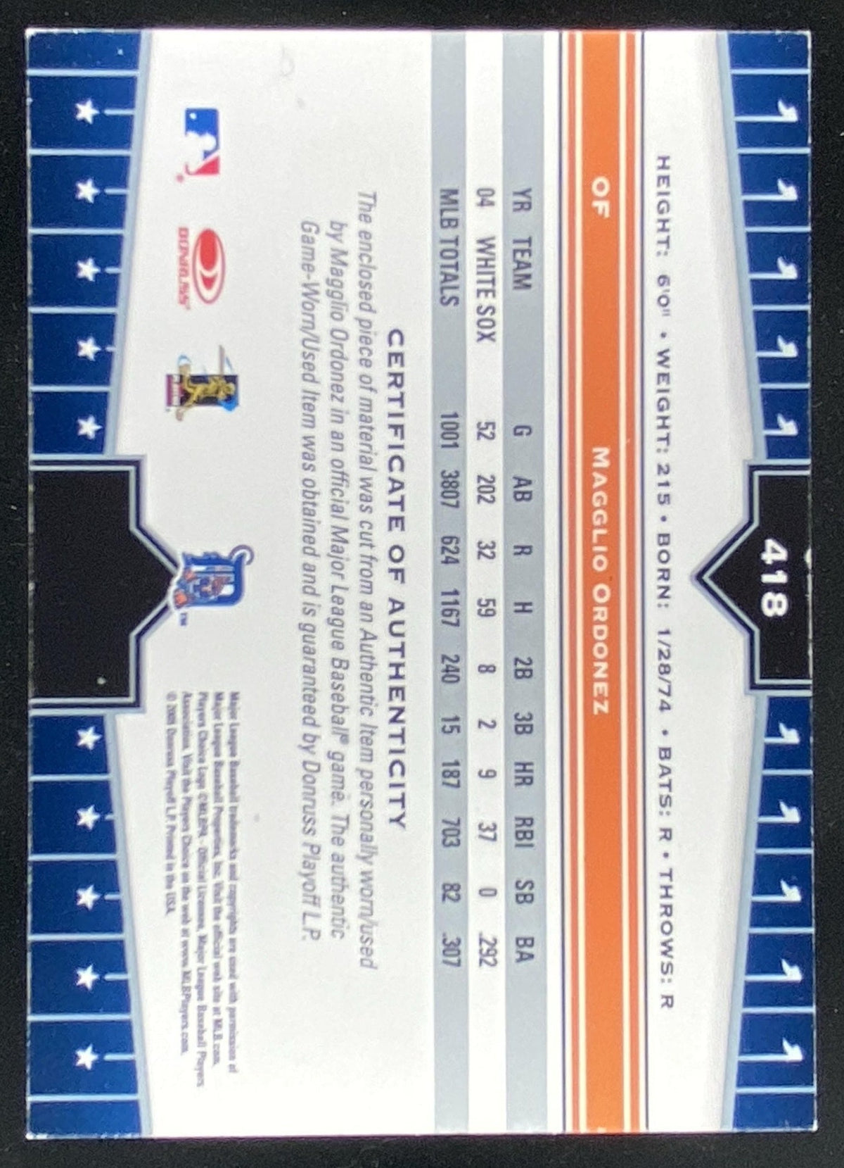 2005 Donruss Champions Magglio Ordonez #418 trading card