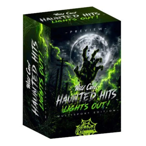 2026 Wild Card Haunted Hits Lights Out Mammoth Hobby Box with six oversized trading cards
2026 Wild Card Haunted Hits Lights Out Mammoth Hobby Box contents
2026 Wild Card Haunted Hits Lights Out Giant Monsters oversized trading card
2026 Wild Card Haunted Hits Lights Out true one-of-one chase card
2026 Wild Card Haunted Hits Lights Out Mammoth autograph trading card
2026 Wild Card Haunted Hits Lights Out oversized card numbered to 10 or less