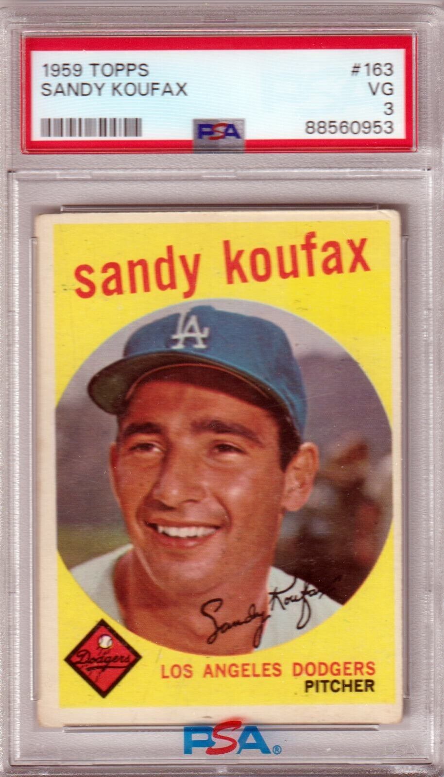 SANDY KOUFAX 1959 Topps #163 PSA 3 VG - DODGERS - Columbia Hobby - Sports Card Boxes - Toploaders - Card Savers