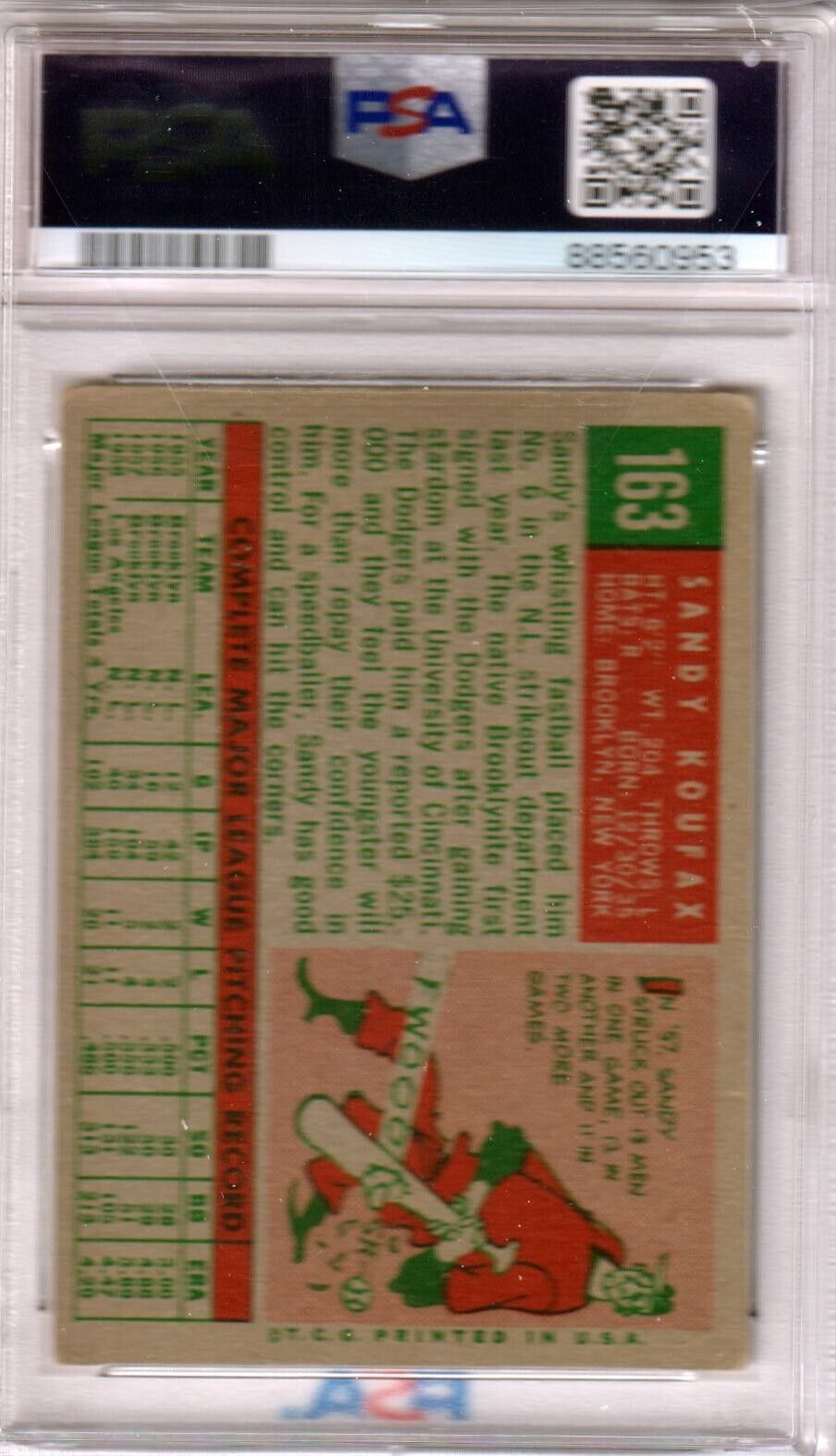 SANDY KOUFAX 1959 Topps #163 PSA 3 VG - DODGERS - Columbia Hobby - Sports Card Boxes - Toploaders - Card Savers