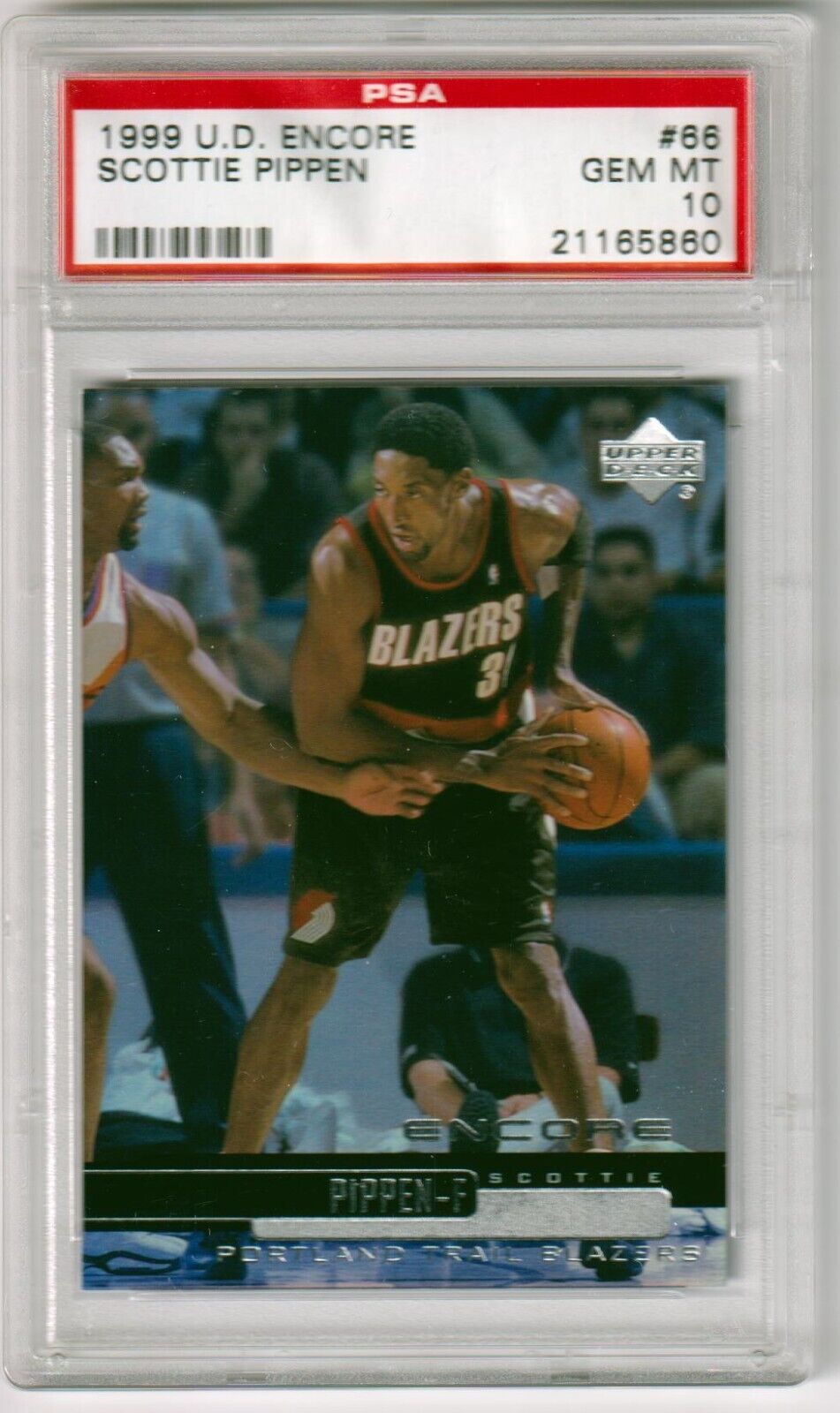 SCOTTIE PIPPEN 1999 - 00 Upper Deck Encore #66 PSA 10 GEM MINT - BLAZERS - Columbia Hobby - Sports Card Boxes - Toploaders - Card Savers