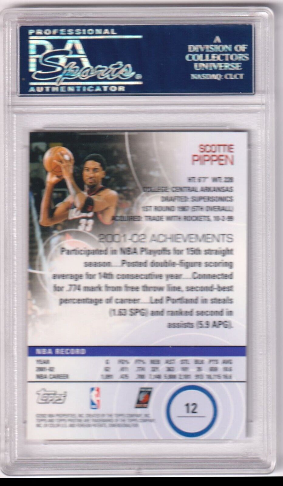 SCOTTIE PIPPEN 2002 - 03 Topps Pristine #12 PSA 10 GEM MINT - BLAZERS - Columbia Hobby - Sports Card Boxes - Toploaders - Card Savers