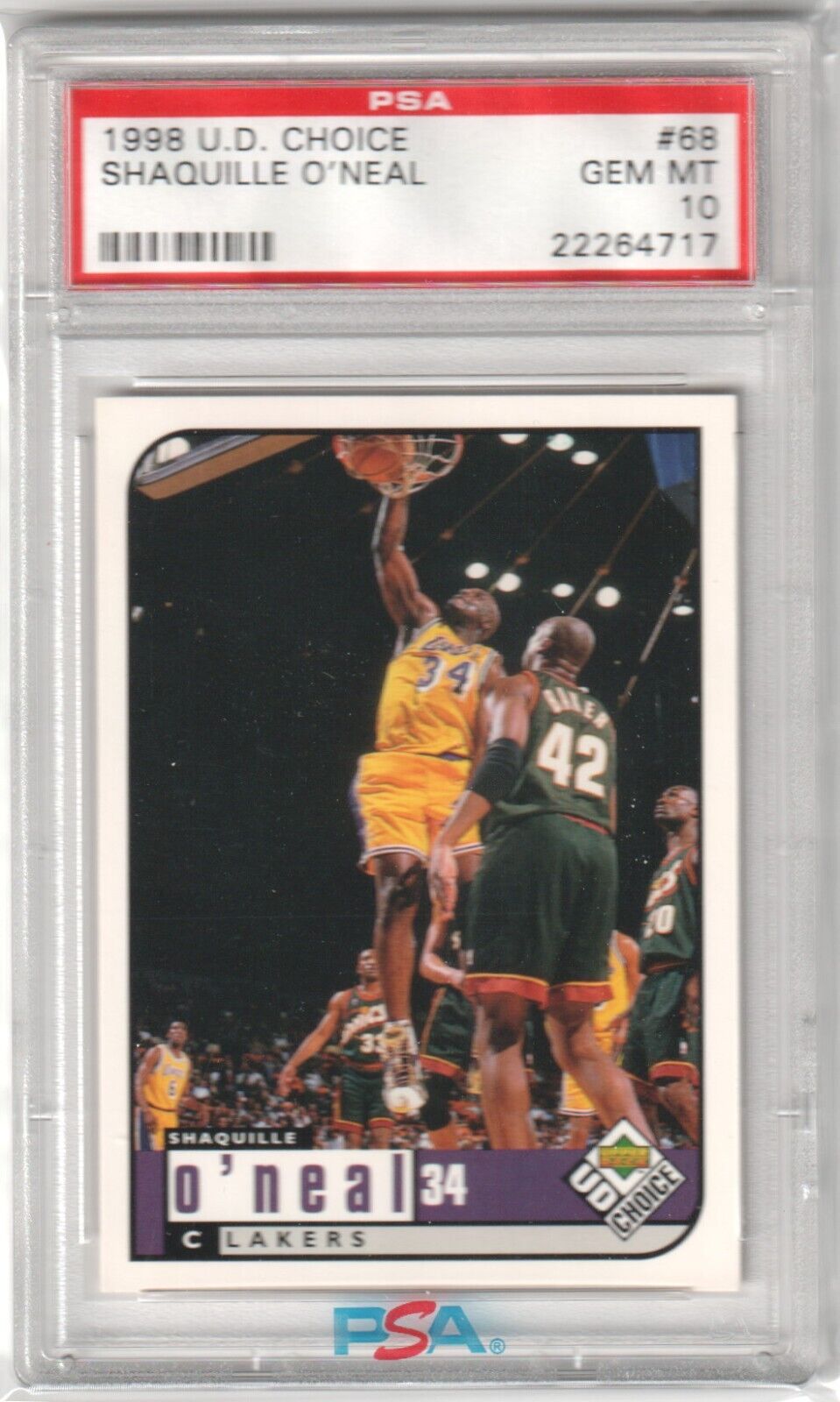 SHAQUILLE O'NEAL 1998 - 99 Upper Deck Choice #68 PSA 10 GEM MINT - LAKERS - Columbia Hobby - Sports Card Boxes - Toploaders - Card Savers