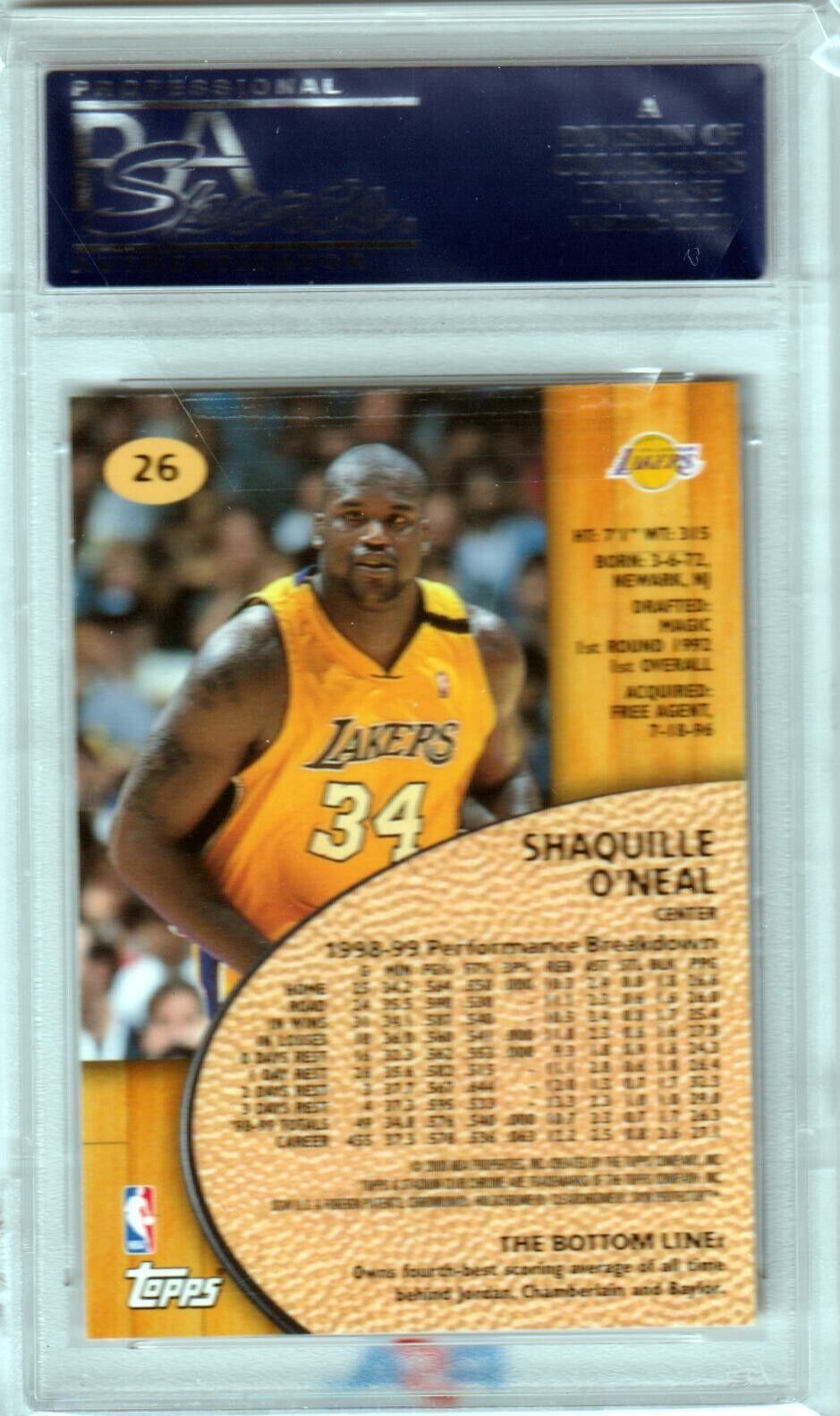SHAQUILLE O'NEAL 1999 - 00 Topps Stadium Club Chrome #25 PSA 10 GEM MINT - LAKERS - Columbia Hobby - Sports Card Boxes - Toploaders - Card Savers