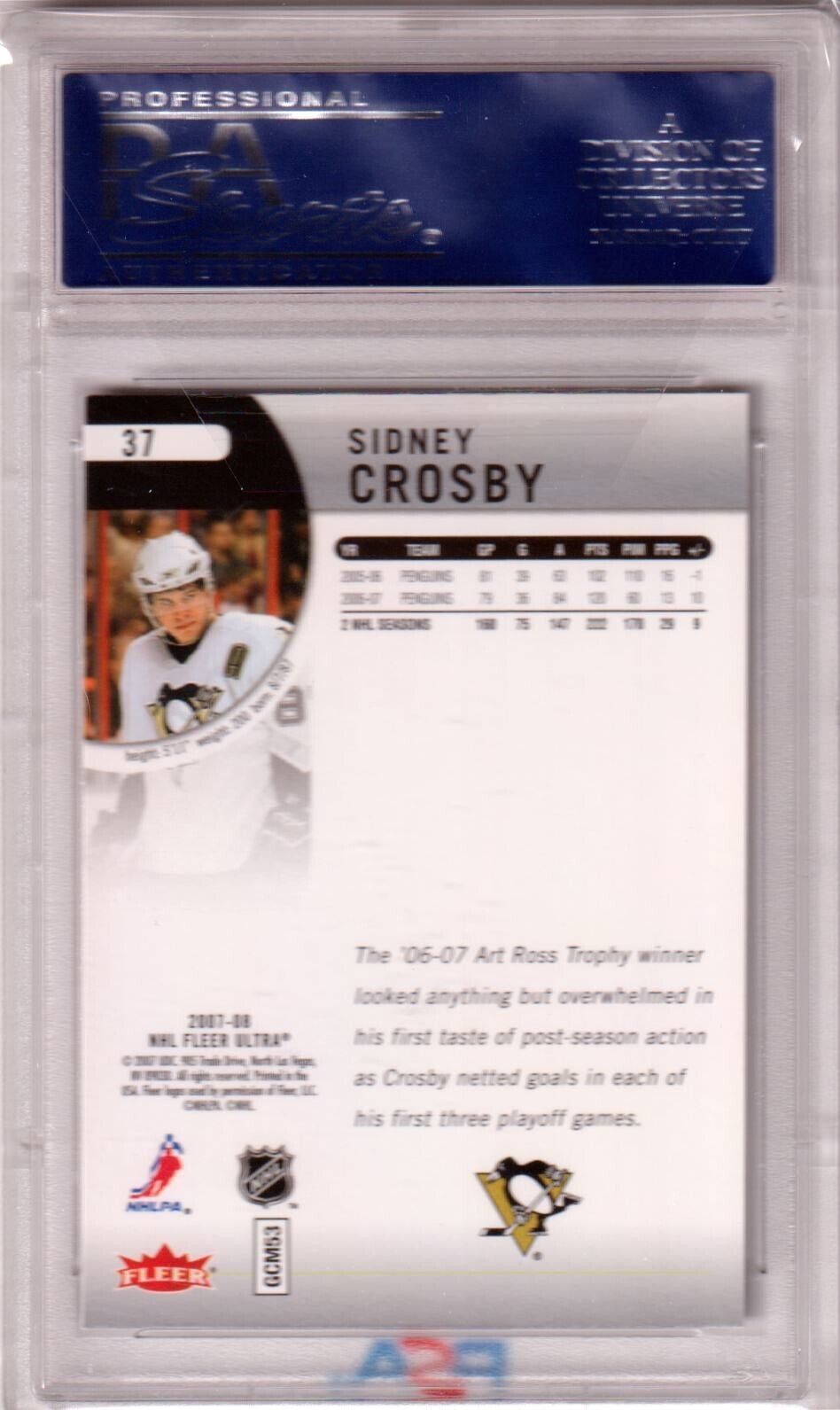 SIDNEY CROSBY 2007 Fler Ultra #37 PSA 10 GEM MINT - PENGUINS - Columbia Hobby - Sports Card Boxes - Toploaders - Card Savers