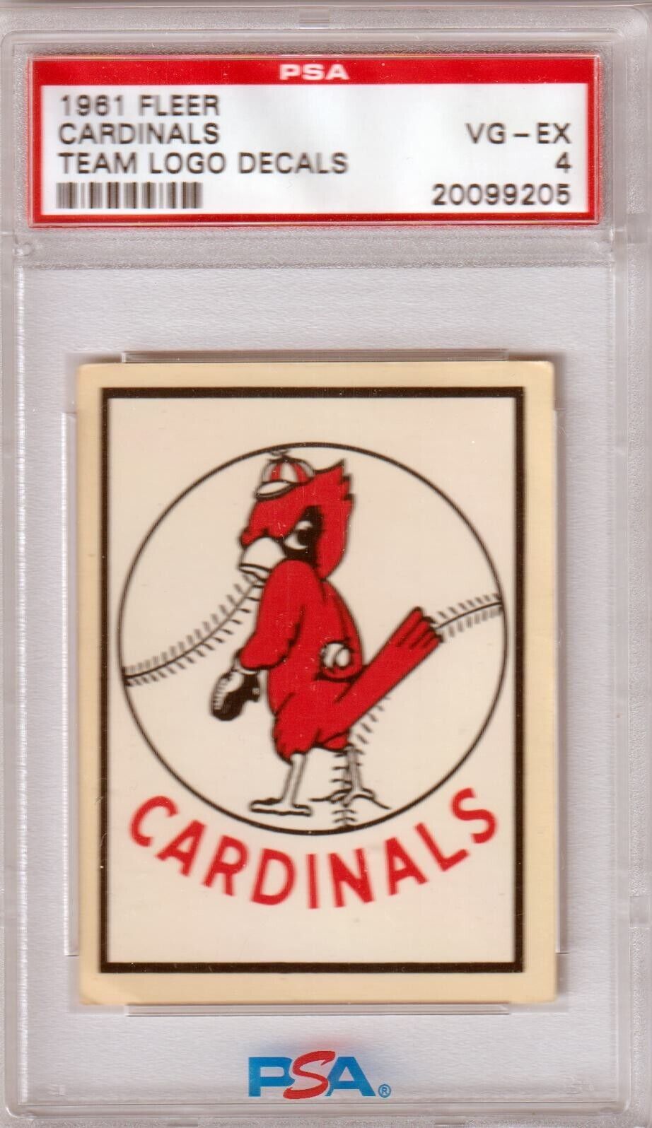 ST LOUIS CARDINALS 1961 Fleer Team Logo Decals PSA 4 VG - EX - Columbia Hobby - Sports Card Boxes - Toploaders - Card Savers