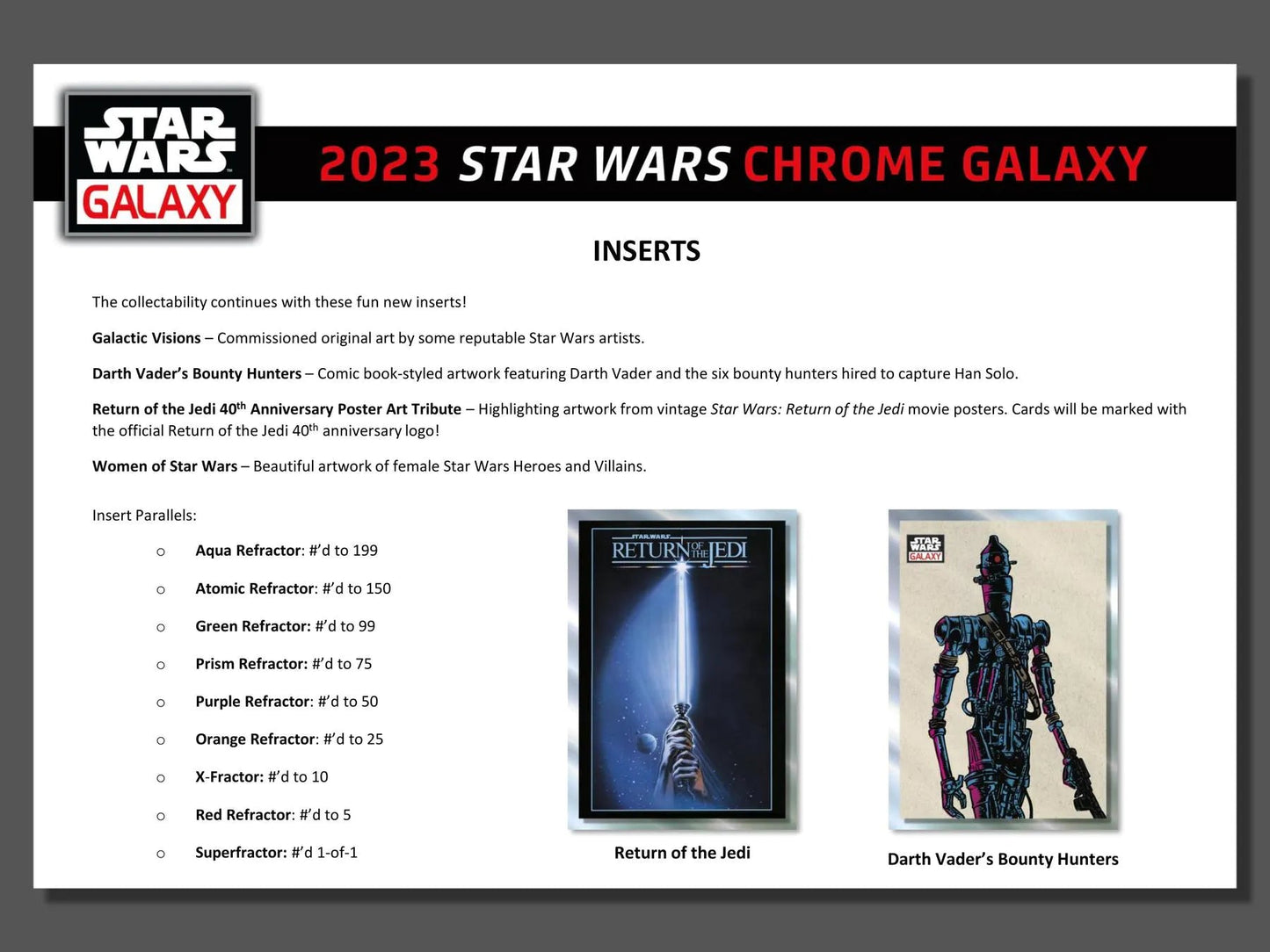 Star Wars Chrome Galaxy Hobby Box (Topps 2023) - Columbia Hobby - Sports Card Boxes - Toploaders - Card Savers