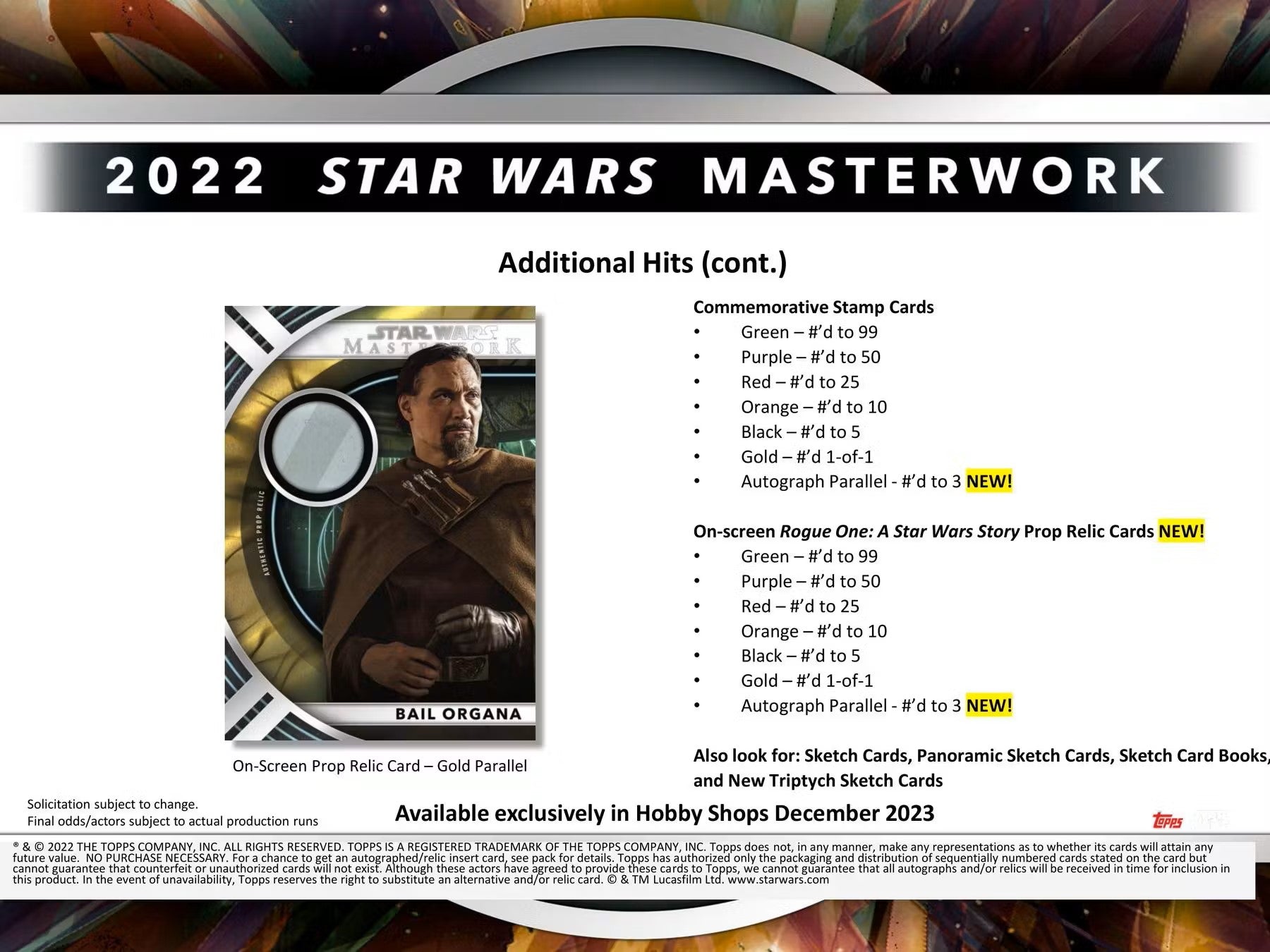 Star Wars Masterwork Hobby Box (Topps 2022) - Columbia Hobby - Sports Card Boxes - Toploaders - Card Savers