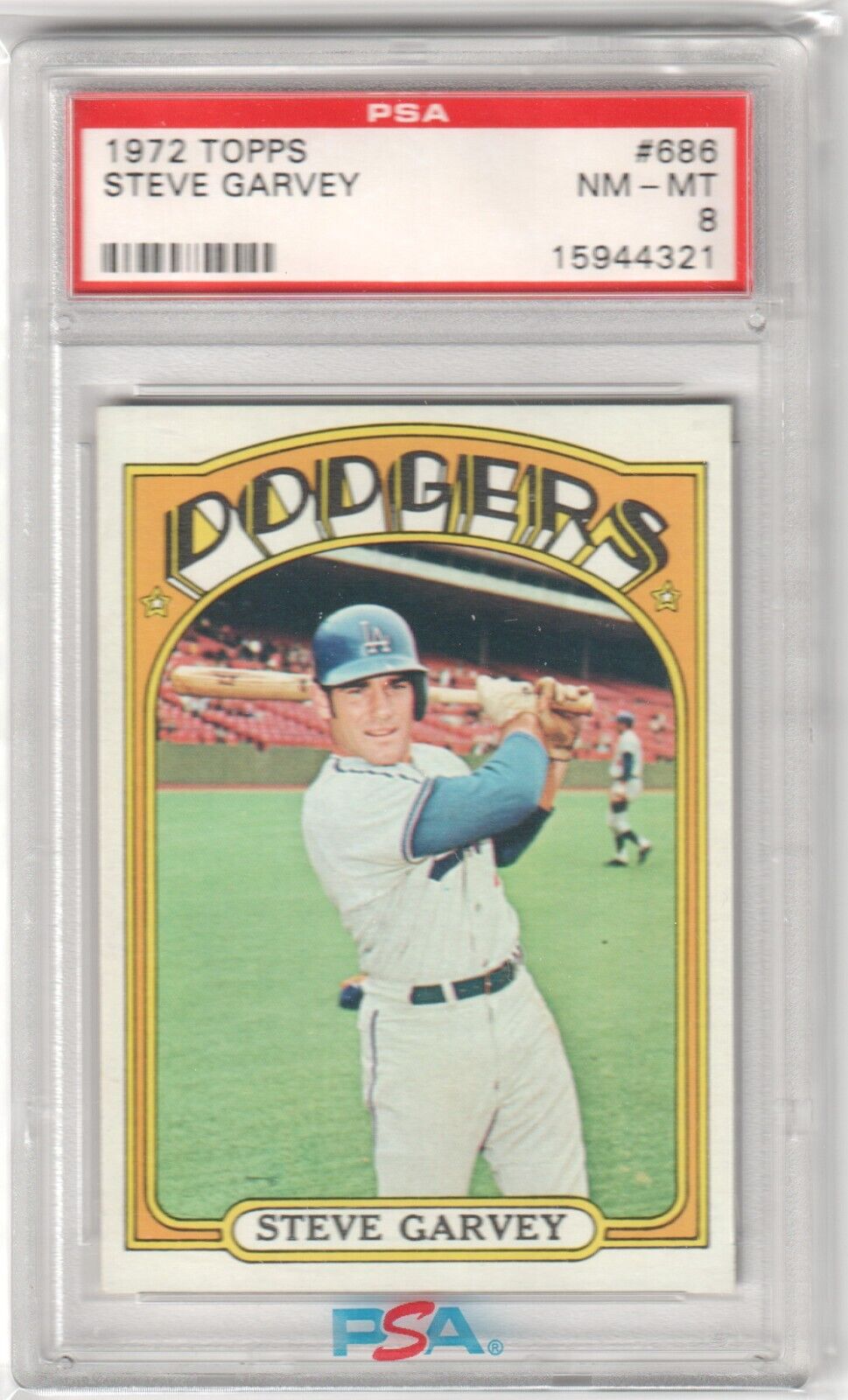 STEVE GARVEY 1972 Topps #686 PSA 8 NM - MT - DODGERS - Columbia Hobby - Sports Card Boxes - Toploaders - Card Savers