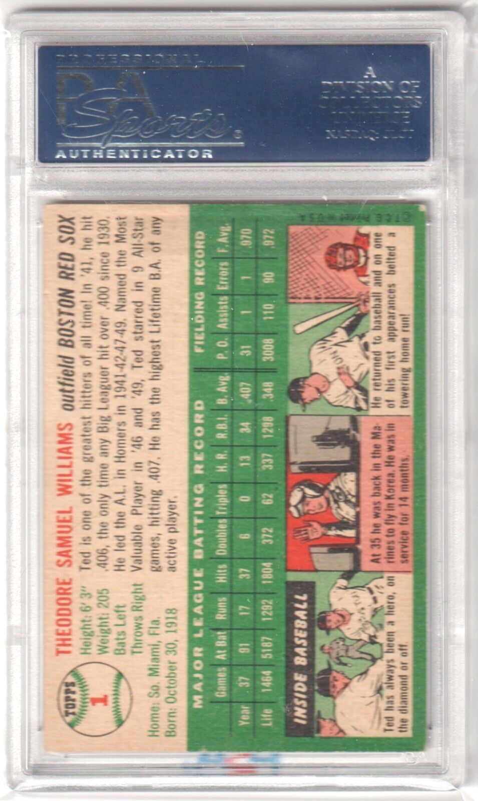 TED WILLIAMS 1954 Topps #1 PSA 5.5 EX+ - RED SOX - Columbia Hobby - Sports Card Boxes - Toploaders - Card Savers