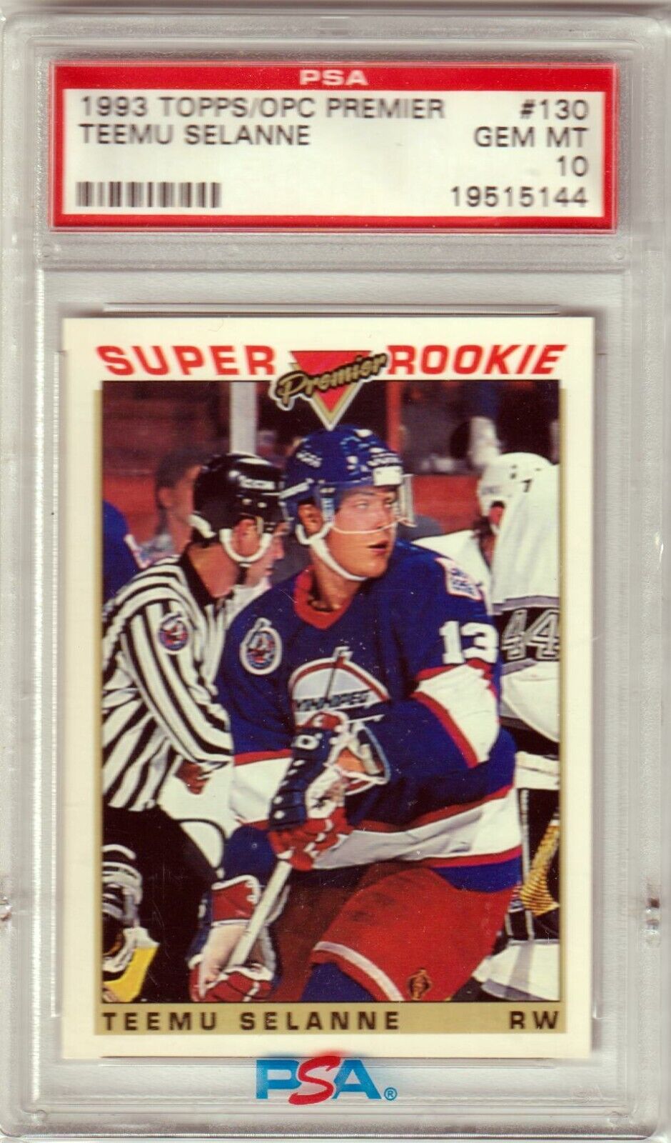 TEEMU SELANNE 1993 Topps OPC Premier Super Rookie RC #130 PSA 10 GEM MINT - JETS - Columbia Hobby - Sports Card Boxes - Toploaders - Card Savers