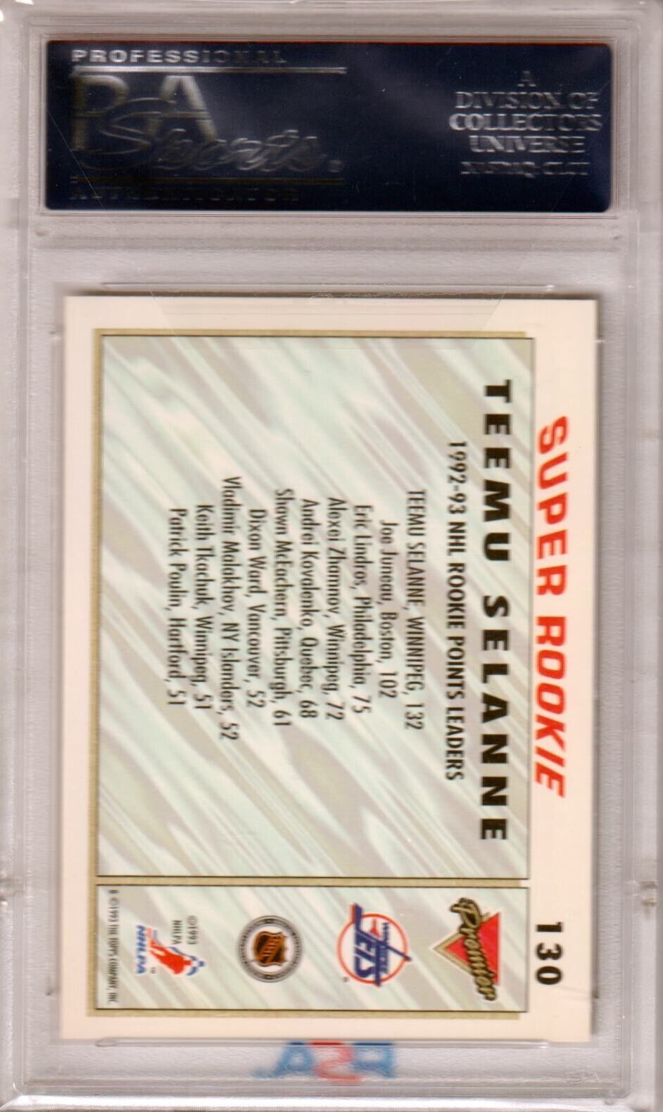 TEEMU SELANNE 1993 Topps OPC Premier Super Rookie RC #130 PSA 10 GEM MINT - JETS - Columbia Hobby - Sports Card Boxes - Toploaders - Card Savers