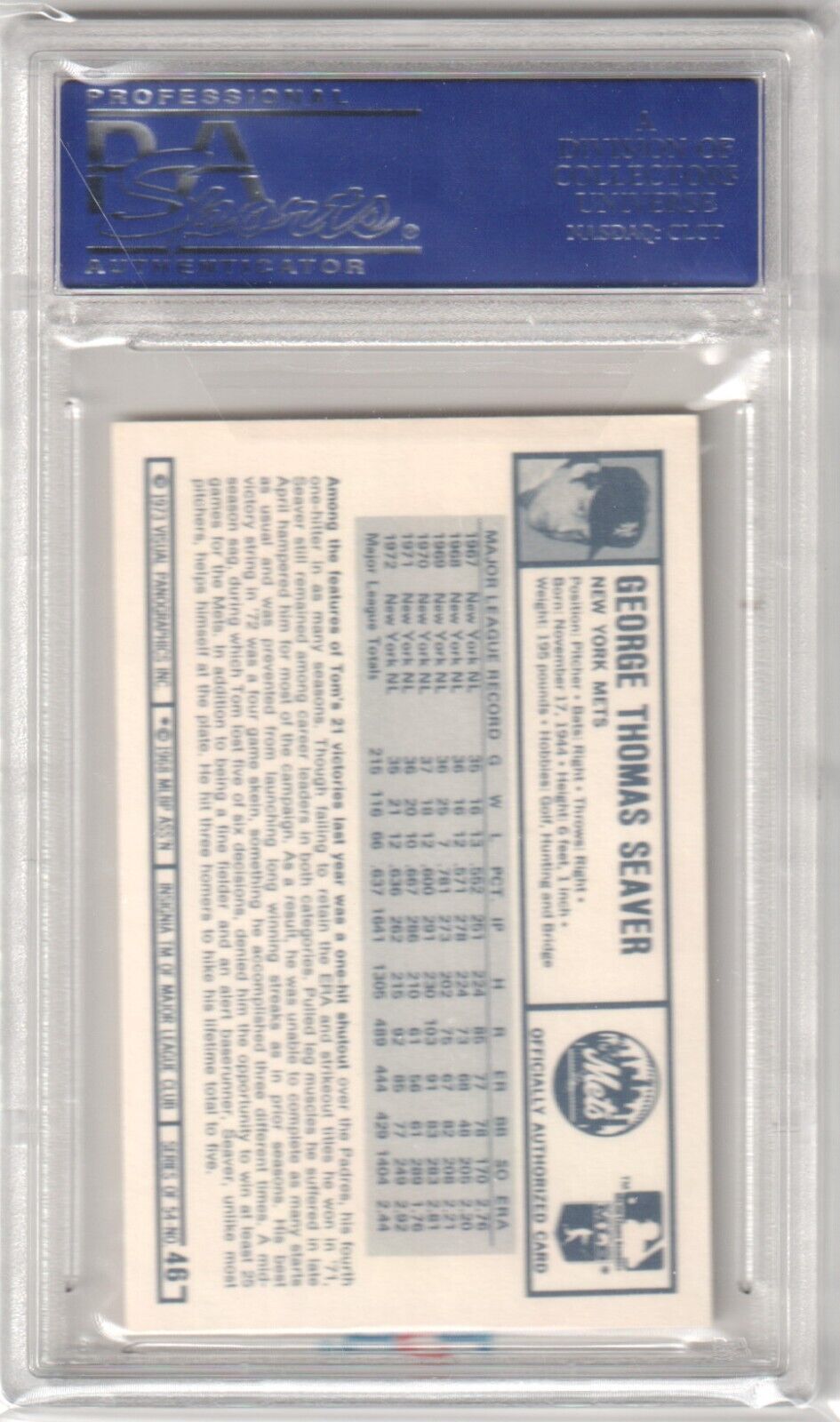 TOM SEAVER 1973 Kellogg's Pro Super Stars #46 PSA 8 NM - MT - METS - Columbia Hobby - Sports Card Boxes - Toploaders - Card Savers