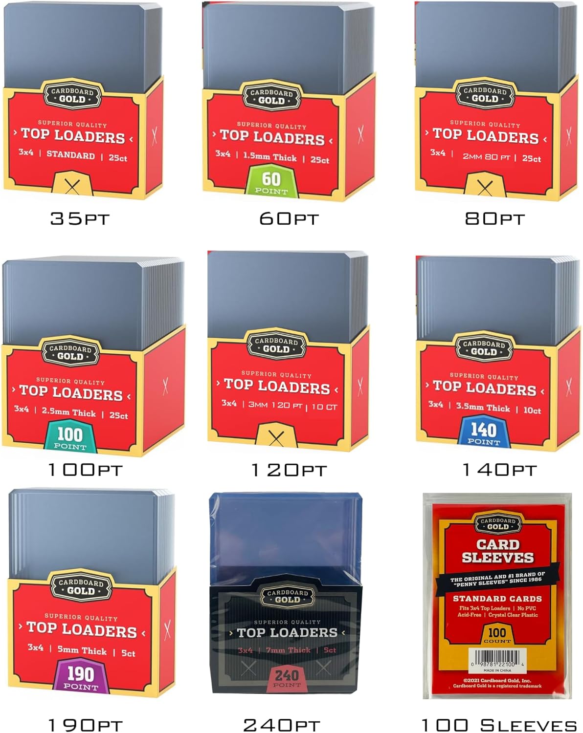 Toploader Collector Bundle - 35pt, 60pt, 80pt, 100pt, 120pt, 140pt, 190pt, 240pt plus Soft Sleeves - Columbia Hobby - Sports Card Boxes - Toploaders - Card Savers