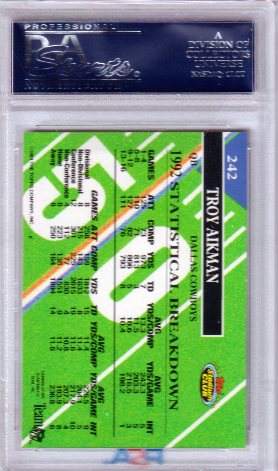 TROY AIKMAN 1993 Topps Stadium Club Members Choice #242 PSA 10 GEM MINT - Columbia Hobby - Sports Card Boxes - Toploaders - Card Savers