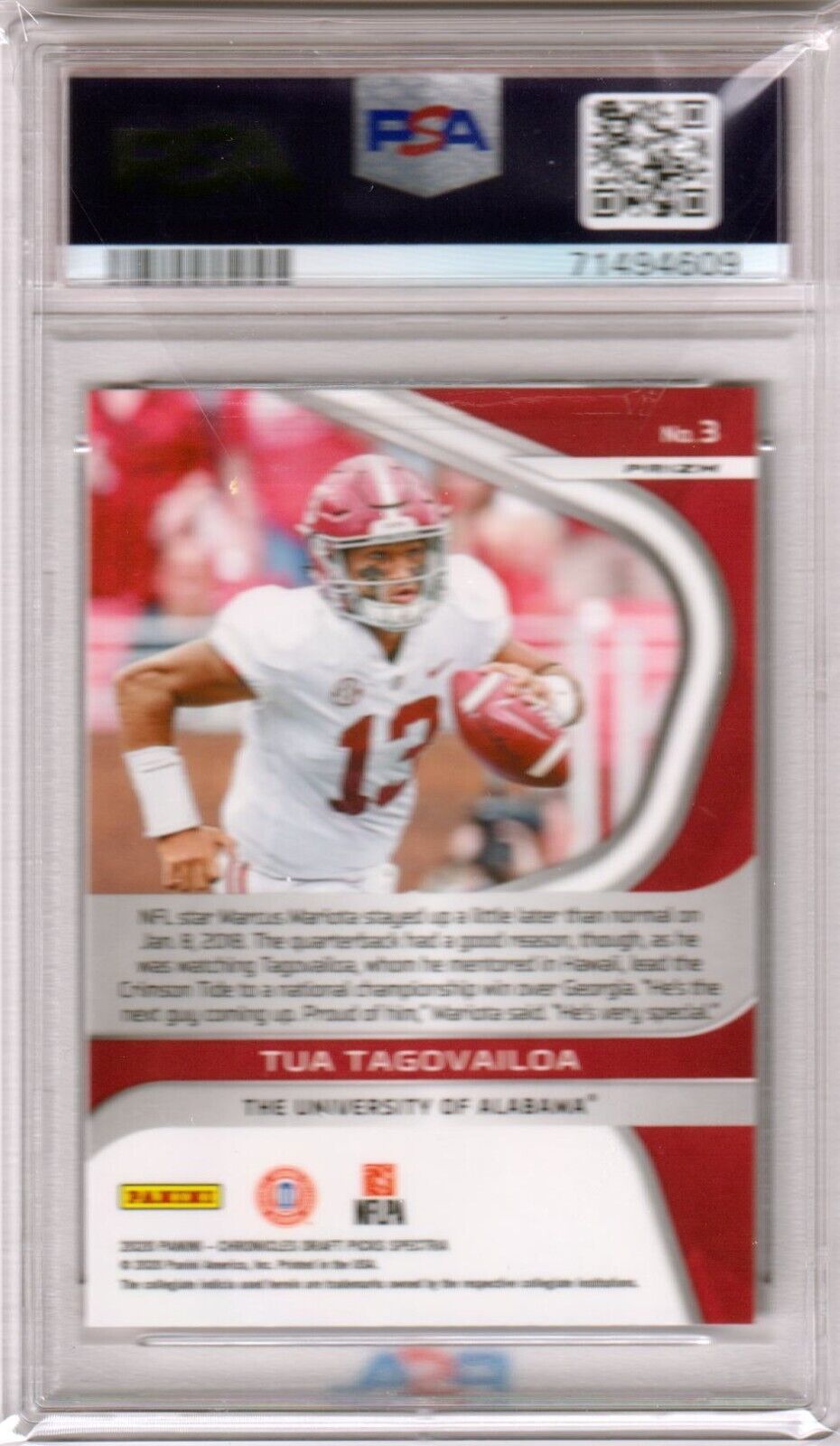 TUA TAGOVAILOA 2020 Chronicles Spectra Blue Prizm RC Rookie #3 PSA 10 GEM MINT - Columbia Hobby - Sports Card Boxes - Toploaders - Card Savers
