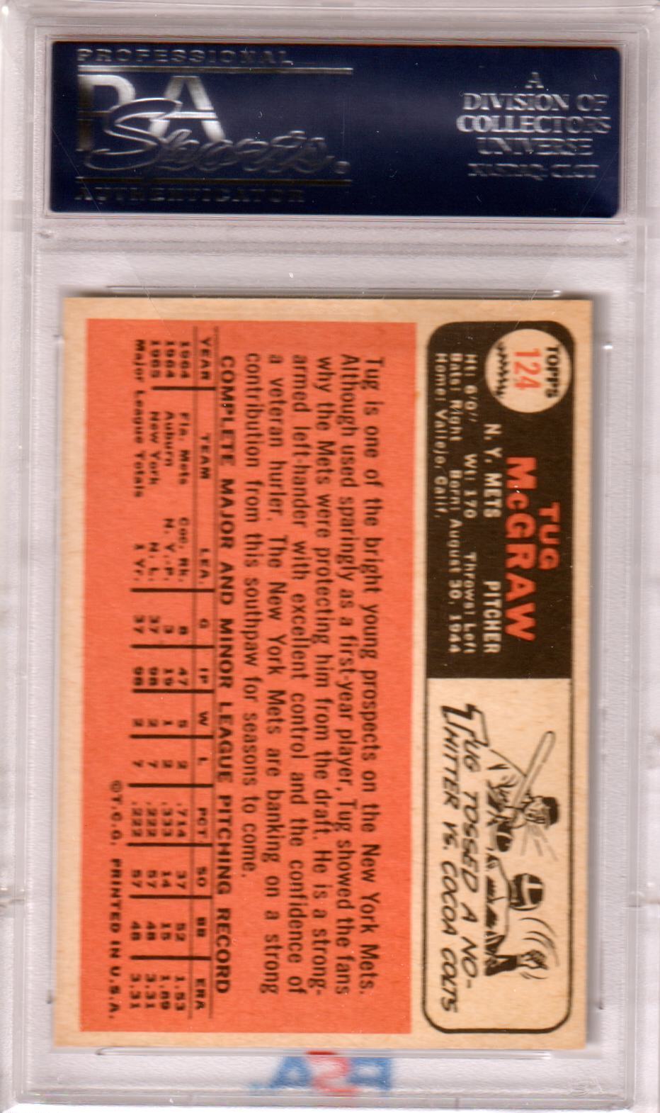 TUG McGRAW 1966 Topps #124 PSA 8 NM - MT - METS - Columbia Hobby - Sports Card Boxes - Toploaders - Card Savers