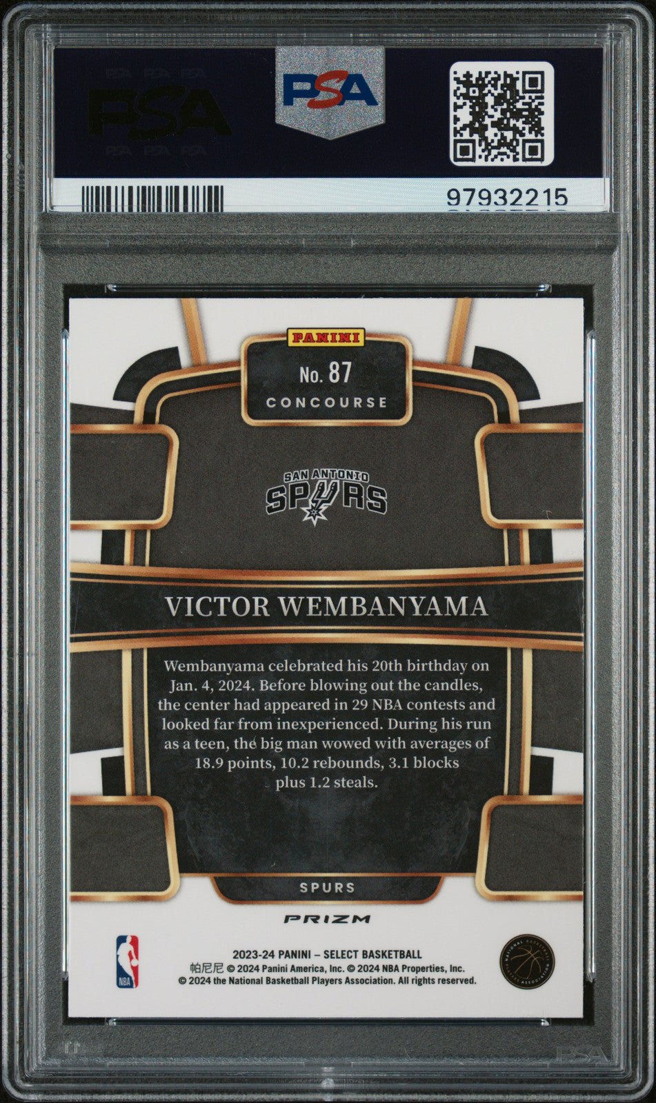 VICTOR WEMBANYAMA 2023 Panini Select RC Rookie #87 Silver Prizm PSA 9 MINT - Columbia Hobby - Sports Card Boxes - Toploaders - Card Savers
