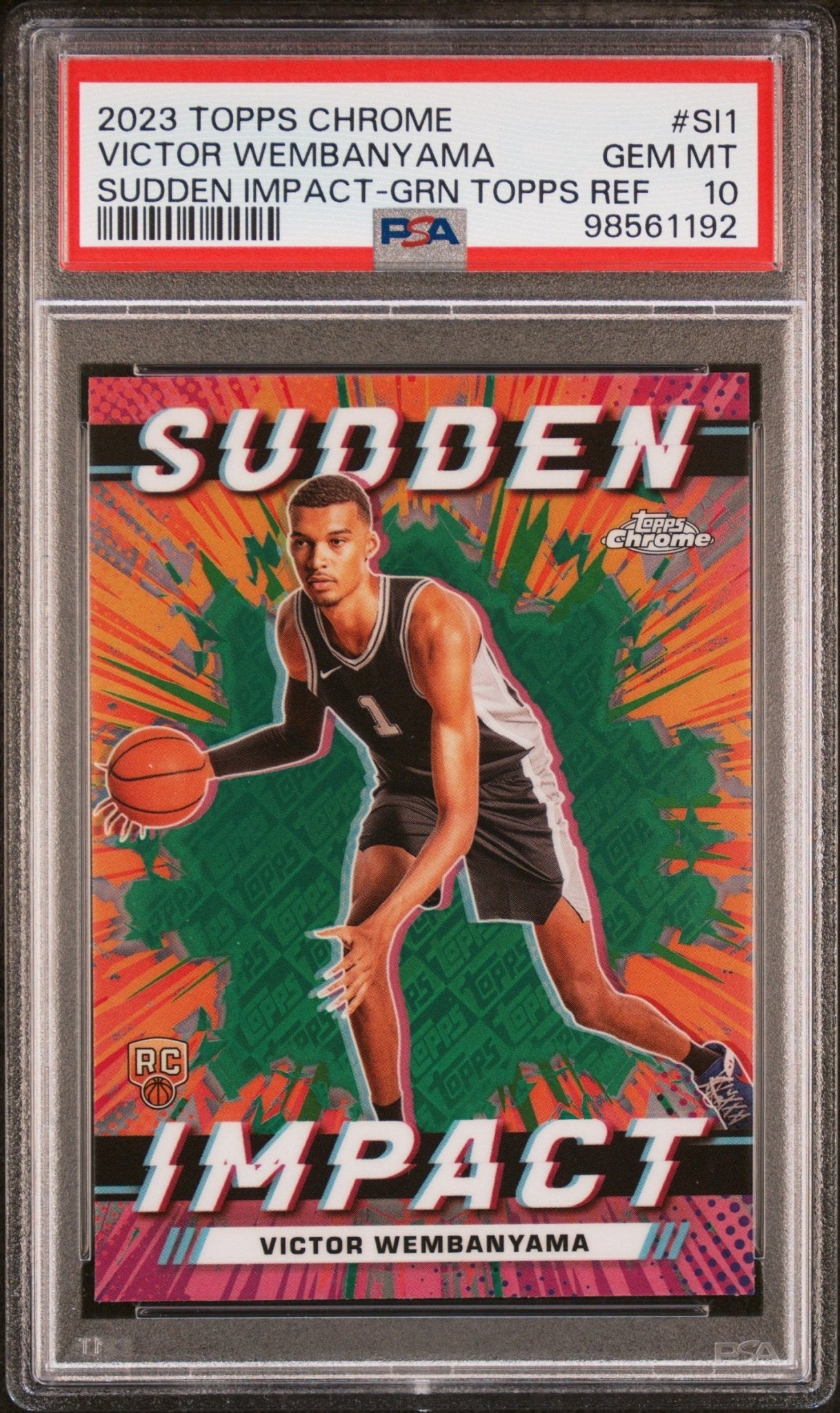 VICTOR WEMBANYAMA 2023 Topps Chrome Sudden Impact Green RC Refractor PSA 10 GEM - Columbia Hobby - Sports Card Boxes - Toploaders - Card Savers