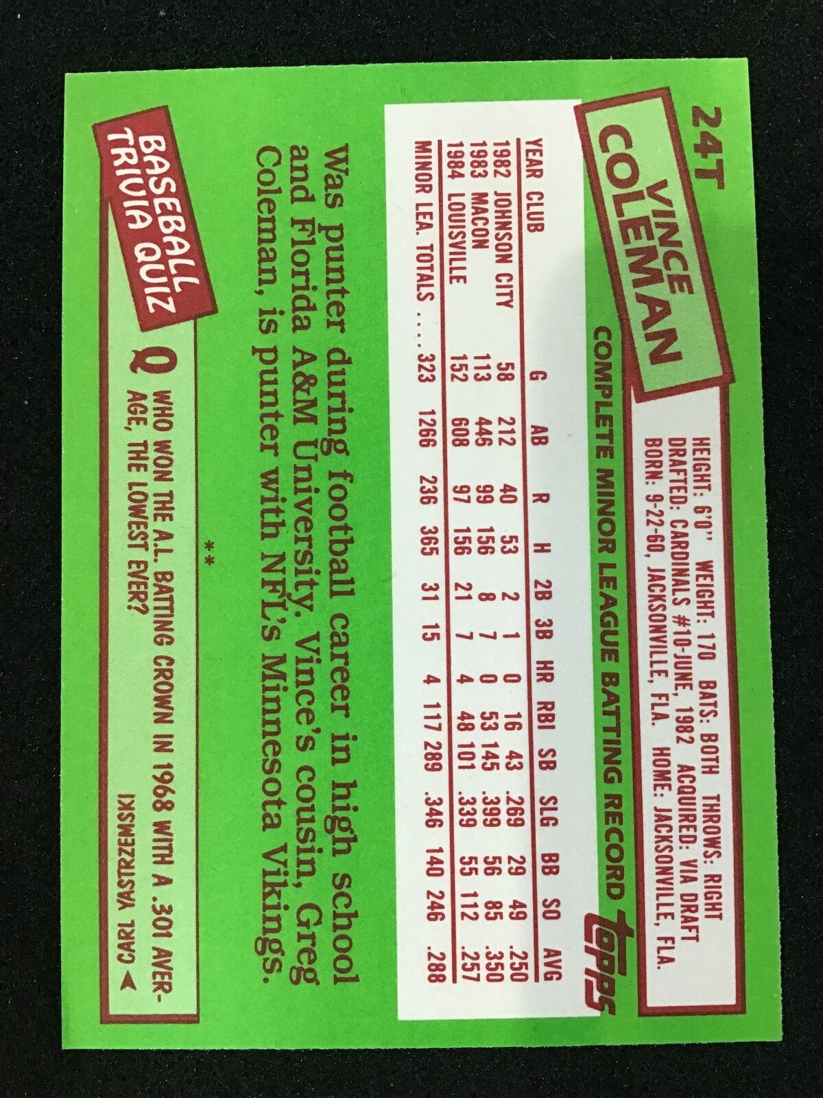 Vince Coleman 1985 Topps Traded RC #24T St. Louis Cardinals - Columbia Hobby - Sports Card Boxes - Toploaders - Card Savers