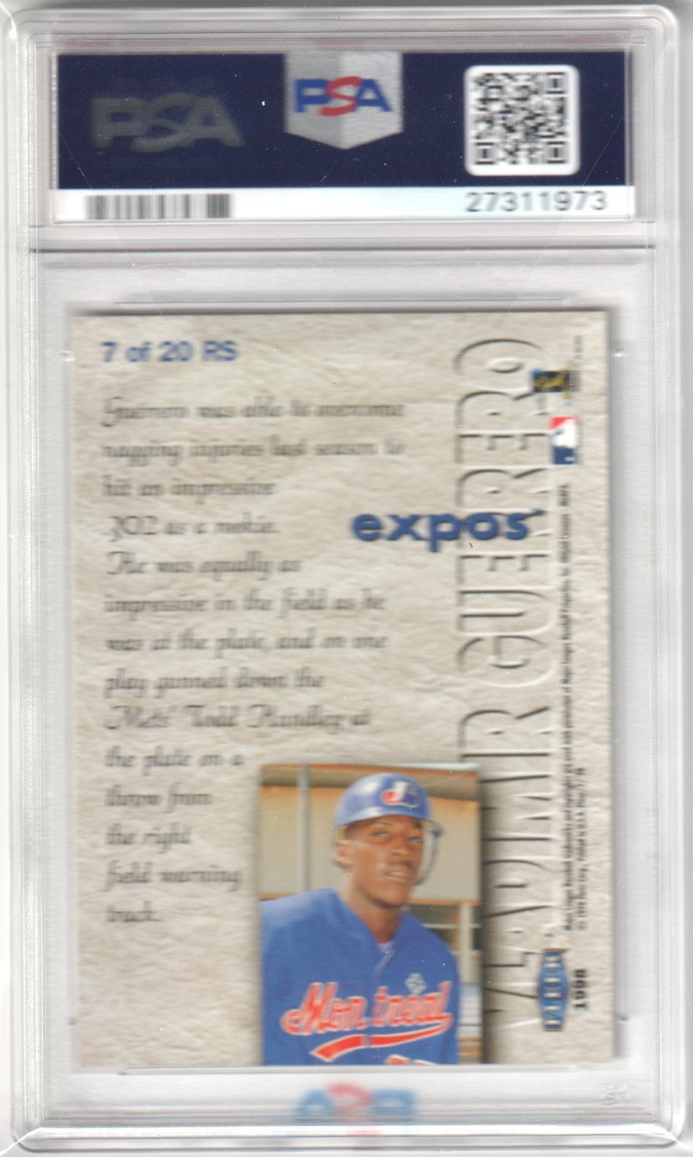 VLADIMIR GUERRERO 1998 Fleer Tradition Rookie Sensations #7 PSA 10 GEM MINT - Columbia Hobby - Sports Card Boxes - Toploaders - Card Savers