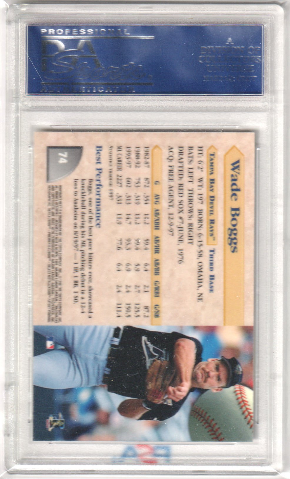 WADE BOGGS 1998 Bowman's Best 74 PSA 10 GEM MINT - RED SOX Pop 20 - Columbia Hobby - Sports Card Boxes - Toploaders - Card Savers