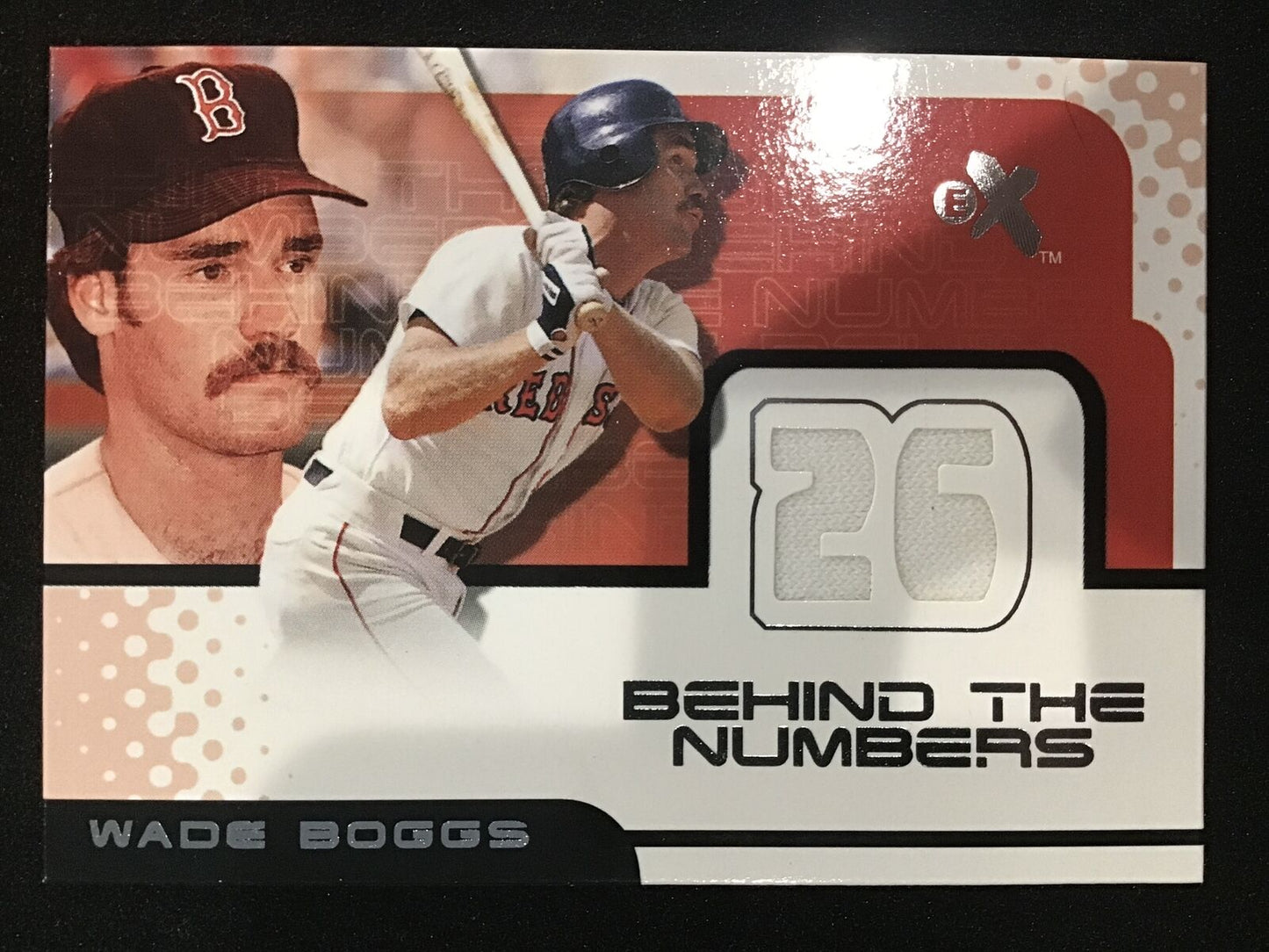 Wade Boggs 2001 Fleer E - X Behind the Numbers Game Jersey Patch Red Sox - Columbia Hobby - Sports Card Boxes - Toploaders - Card Savers