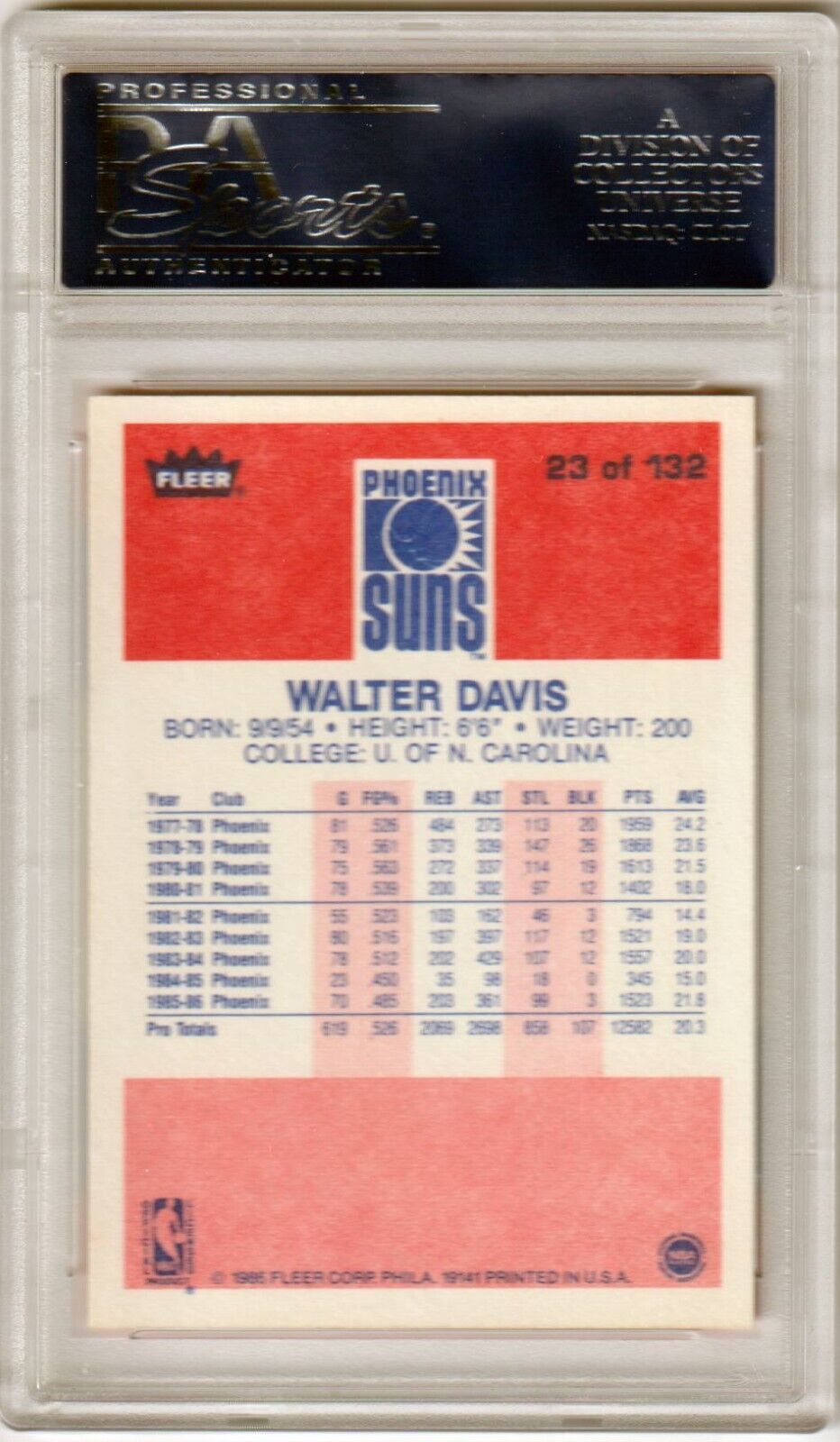 WALTER DAVIS 1986 - 87 Fleer #23 PSA 9 MINT - SUNS - Columbia Hobby - Sports Card Boxes - Toploaders - Card Savers