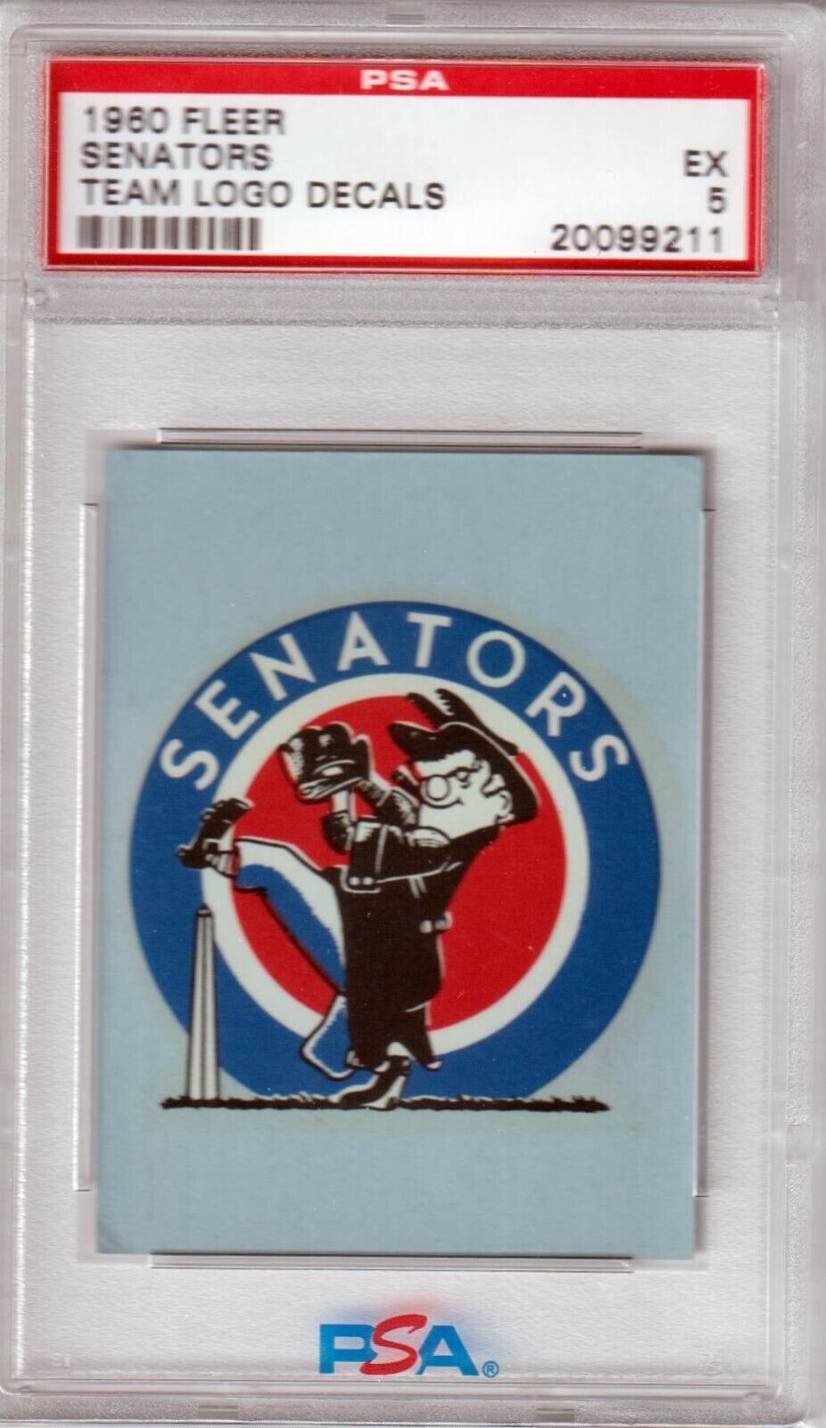 WASHINGTON SENATORS 1960 Fleer Team Logo Decals PSA 5 EX - Columbia Hobby - Sports Card Boxes - Toploaders - Card Savers