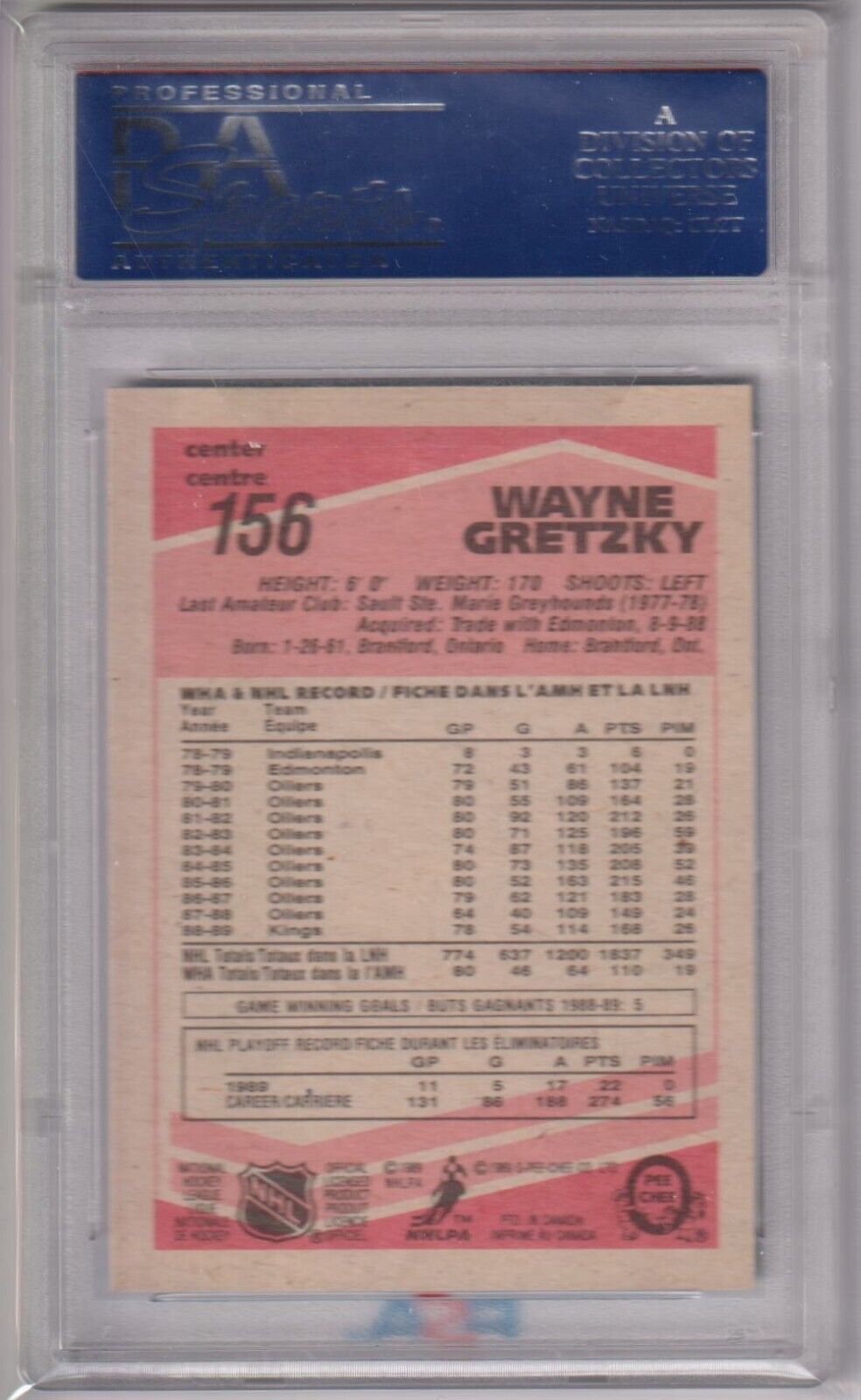 WAYNE GRETZKY 1989 - 90 O - PEE - CHEE OPC #156 PSA 9 MINT - KINGS - Columbia Hobby - Sports Card Boxes - Toploaders - Card Savers