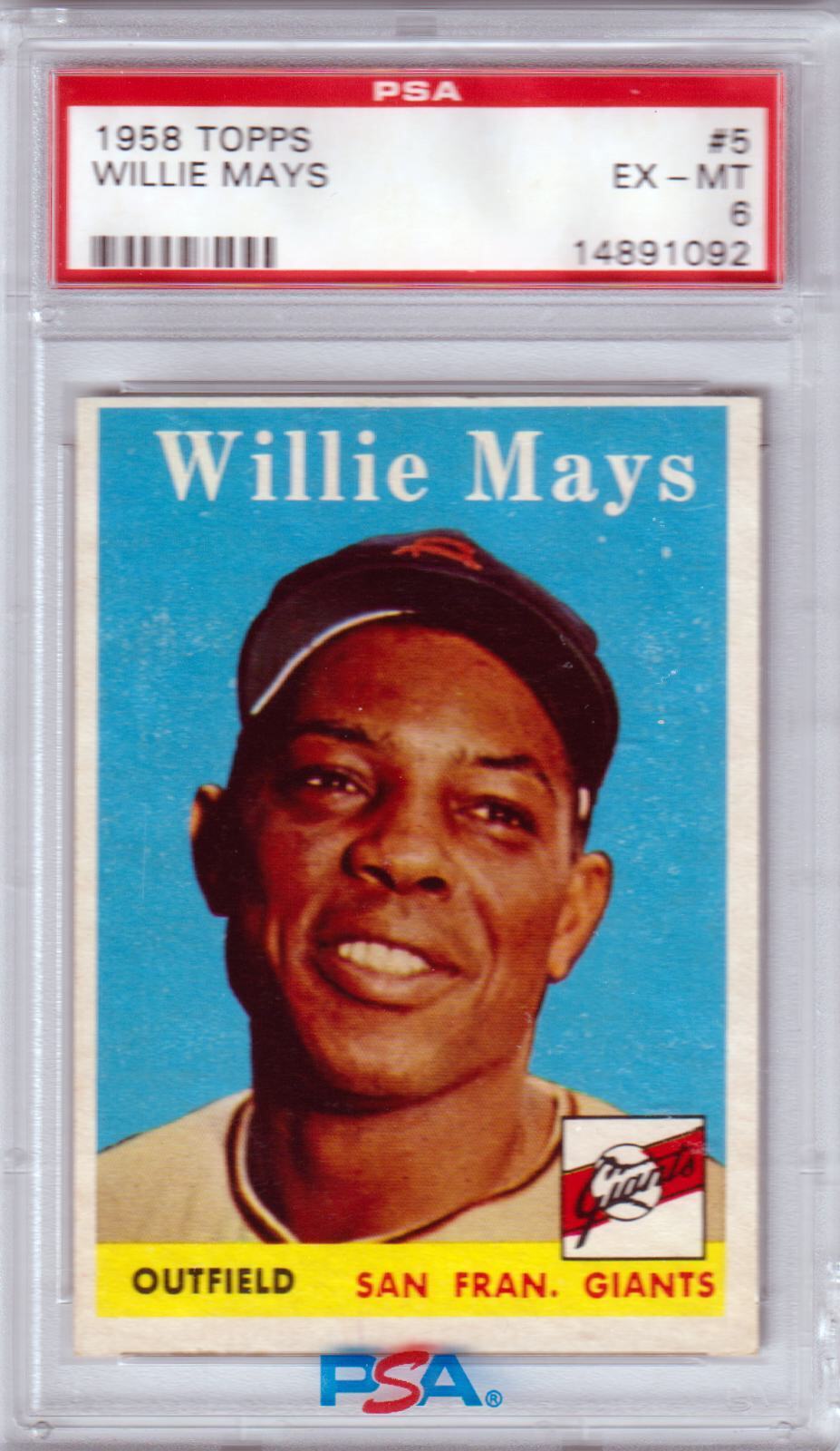 WILLIE MAYS 1958 Topps 5 PSA 6 - San Francisco Giants - Columbia Hobby - Sports Card Boxes - Toploaders - Card Savers