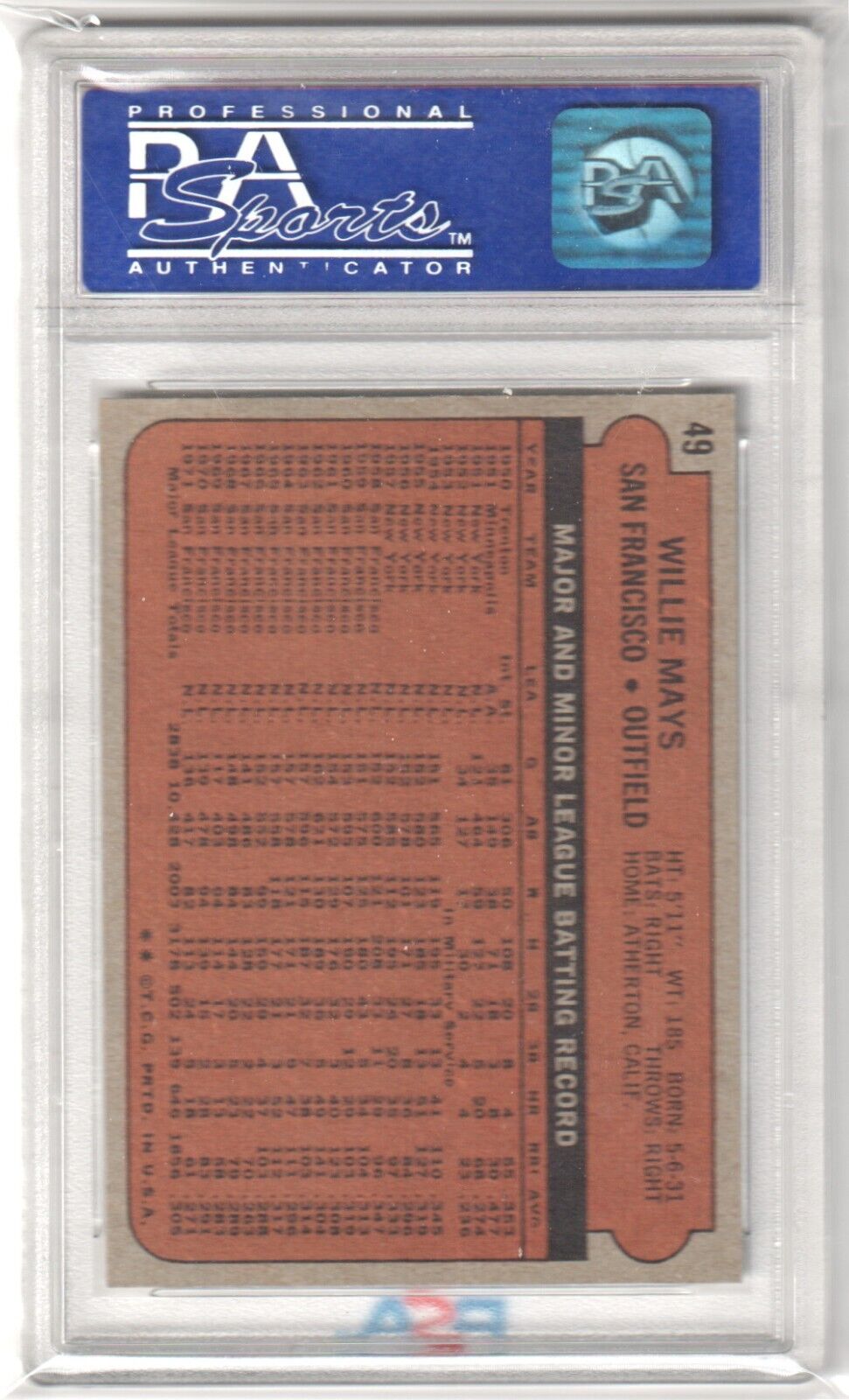 WILLIE MAYS 1972 Topps #49 Graded PSA 8 NM - MT - GIANTS - Columbia Hobby - Sports Card Boxes - Toploaders - Card Savers